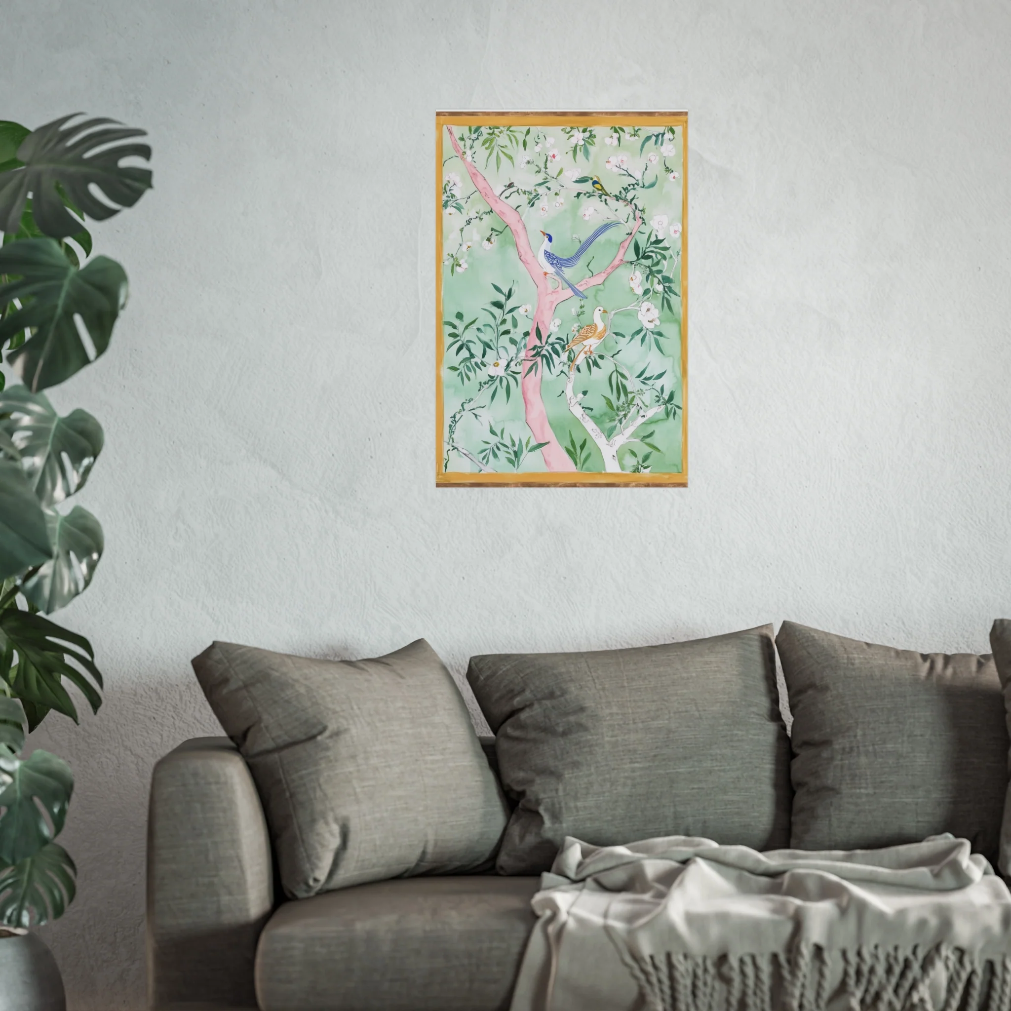 Green Chinoiserie Birds and Floral Scene Fine Art Poster - Image 37