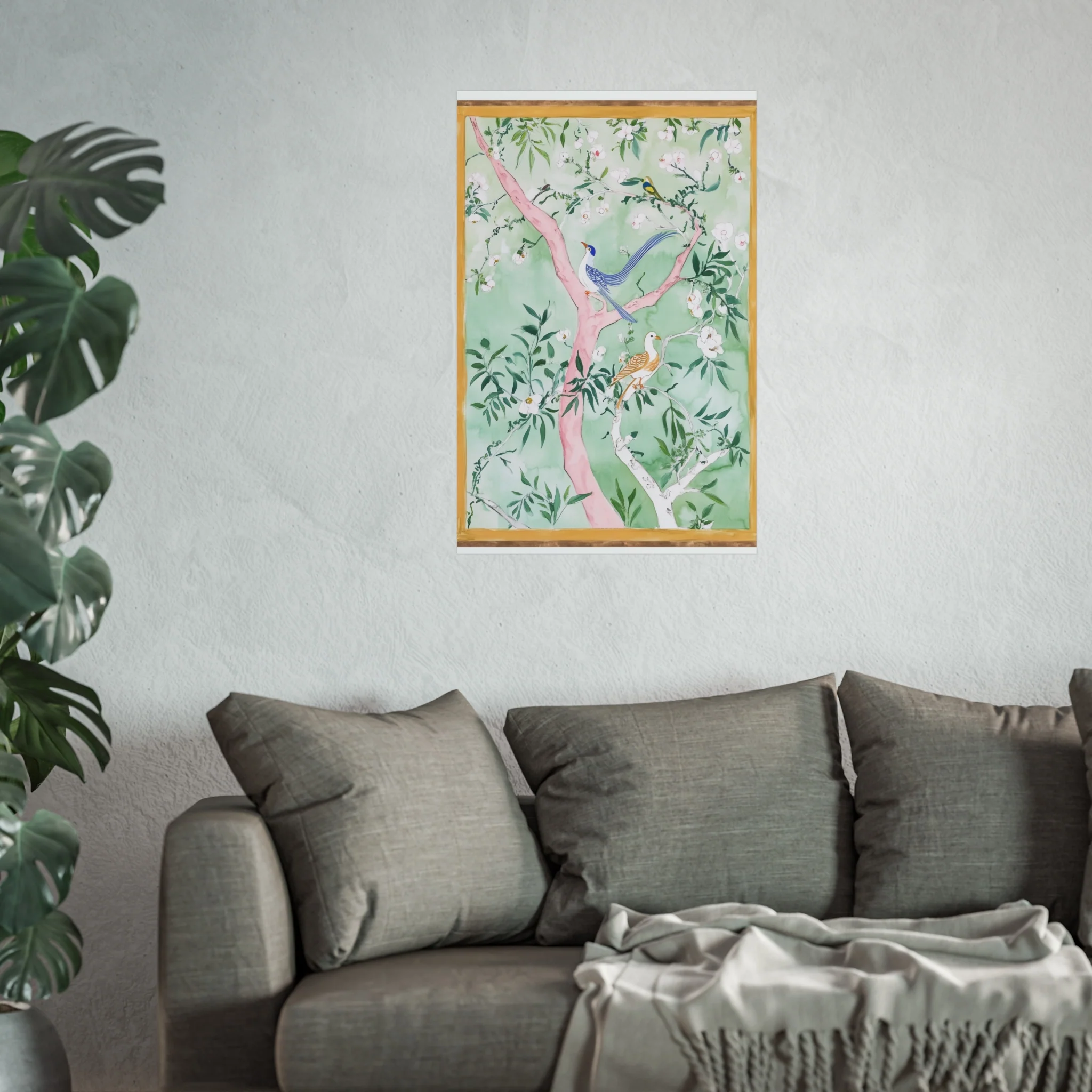 Green Chinoiserie Birds and Floral Scene Fine Art Poster - Image 39