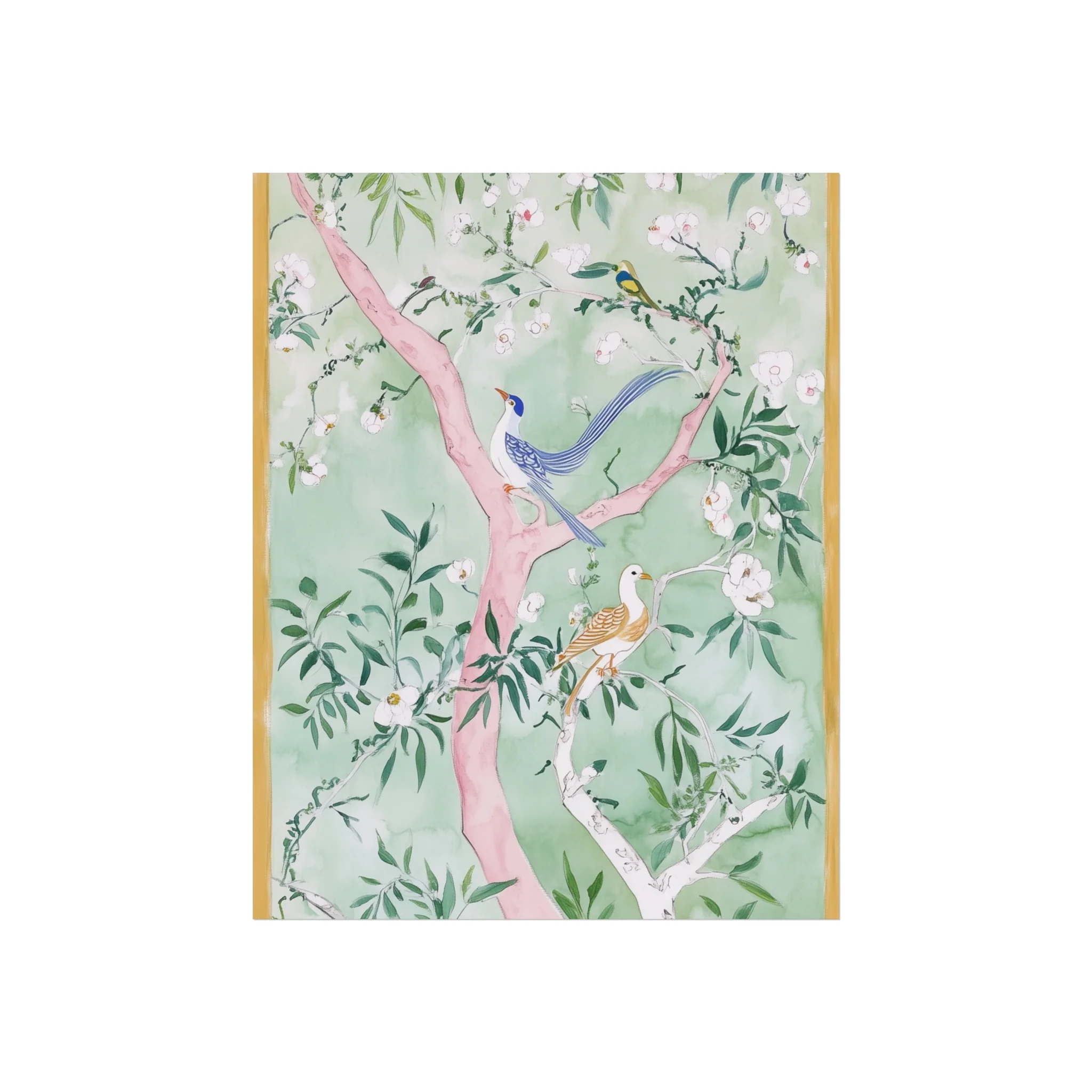Green Chinoiserie Birds and Floral Scene Fine Art Poster - Image 4