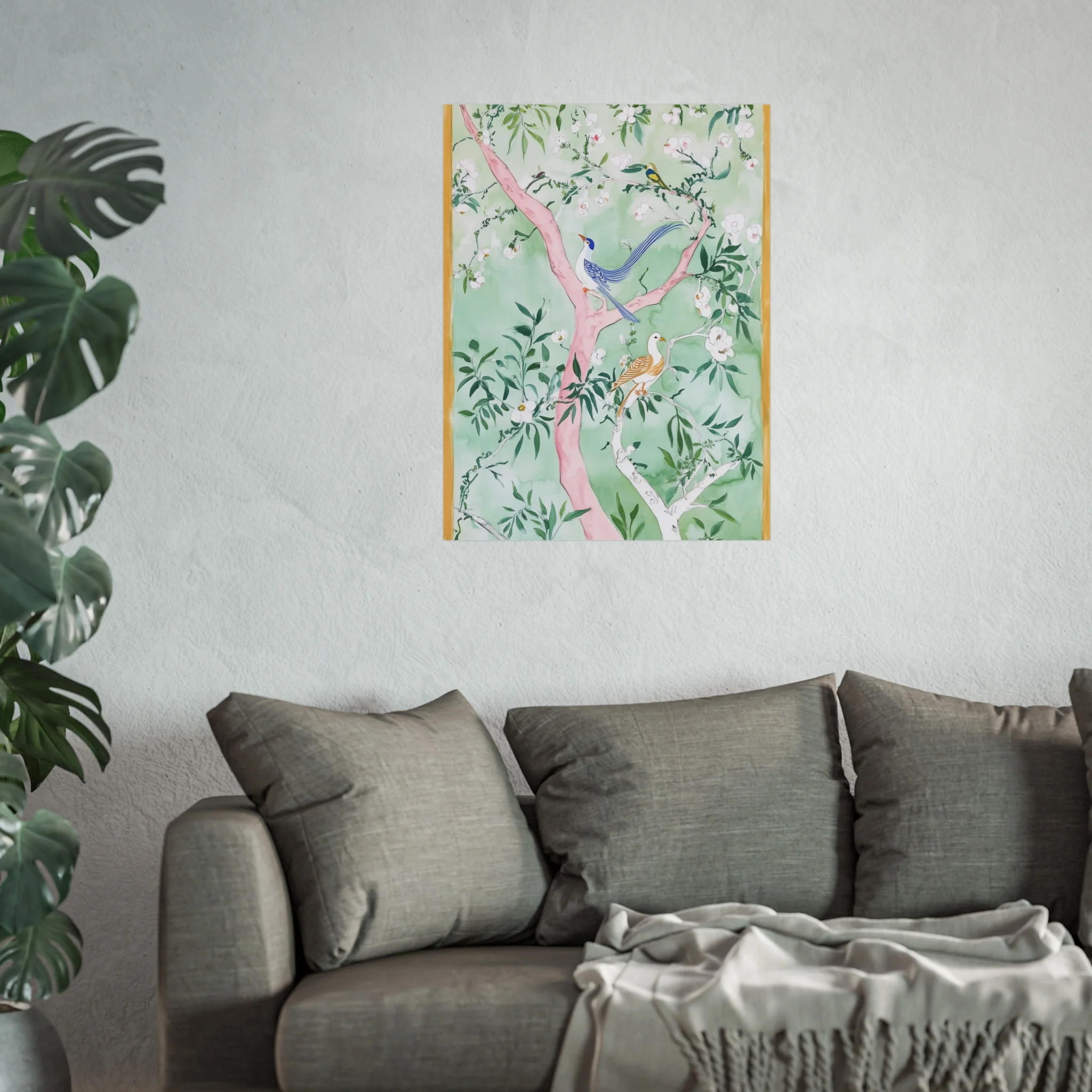 Green Chinoiserie Birds and Floral Scene Fine Art Poster - Image 41