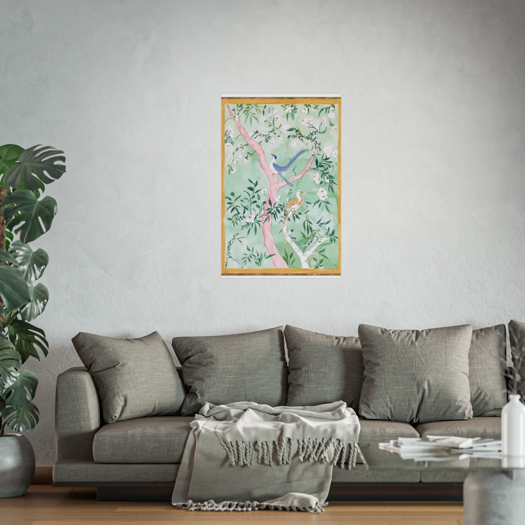 Green Chinoiserie Birds and Floral Scene Fine Art Poster - Image 45