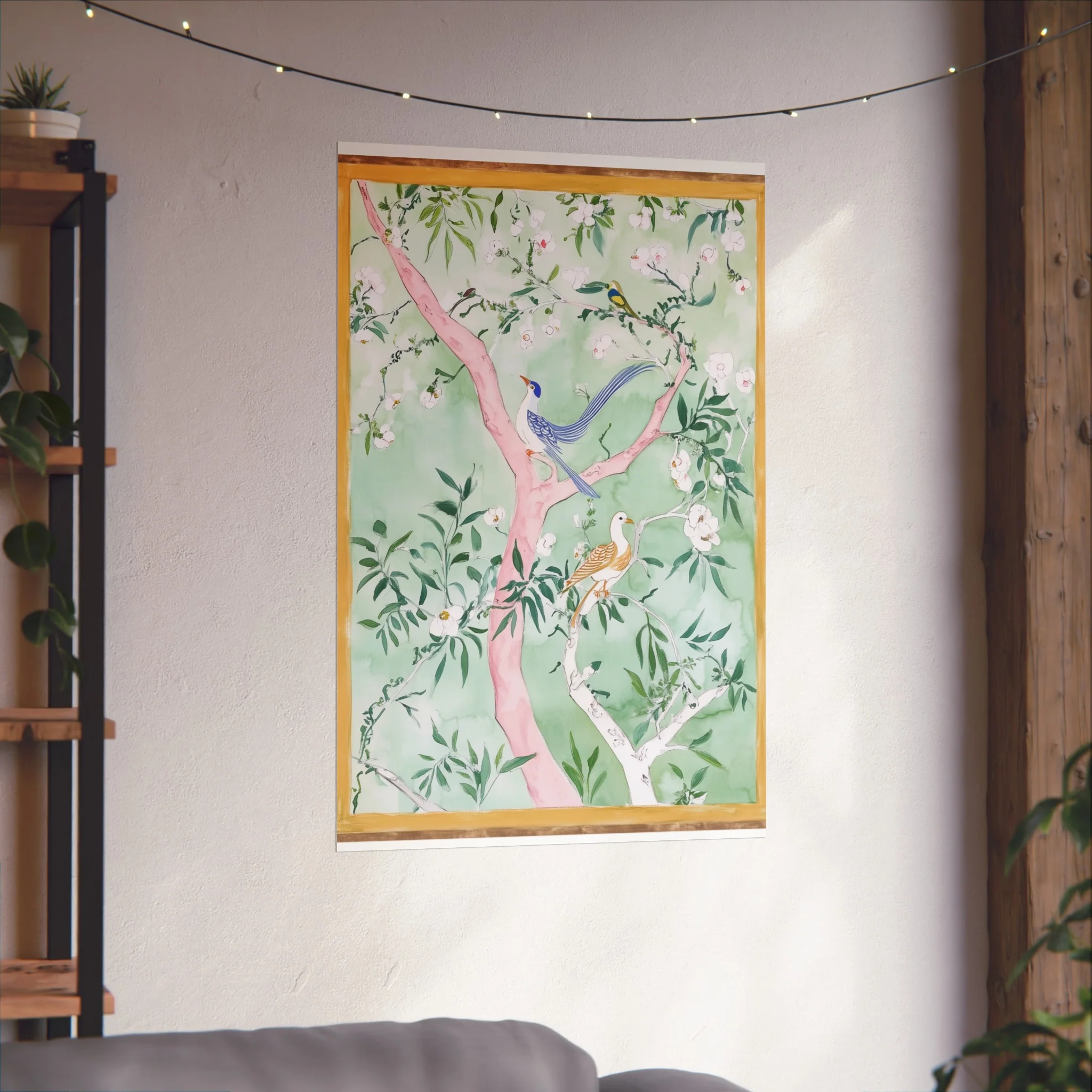 Green Chinoiserie Birds and Floral Scene Fine Art Poster - Image 46