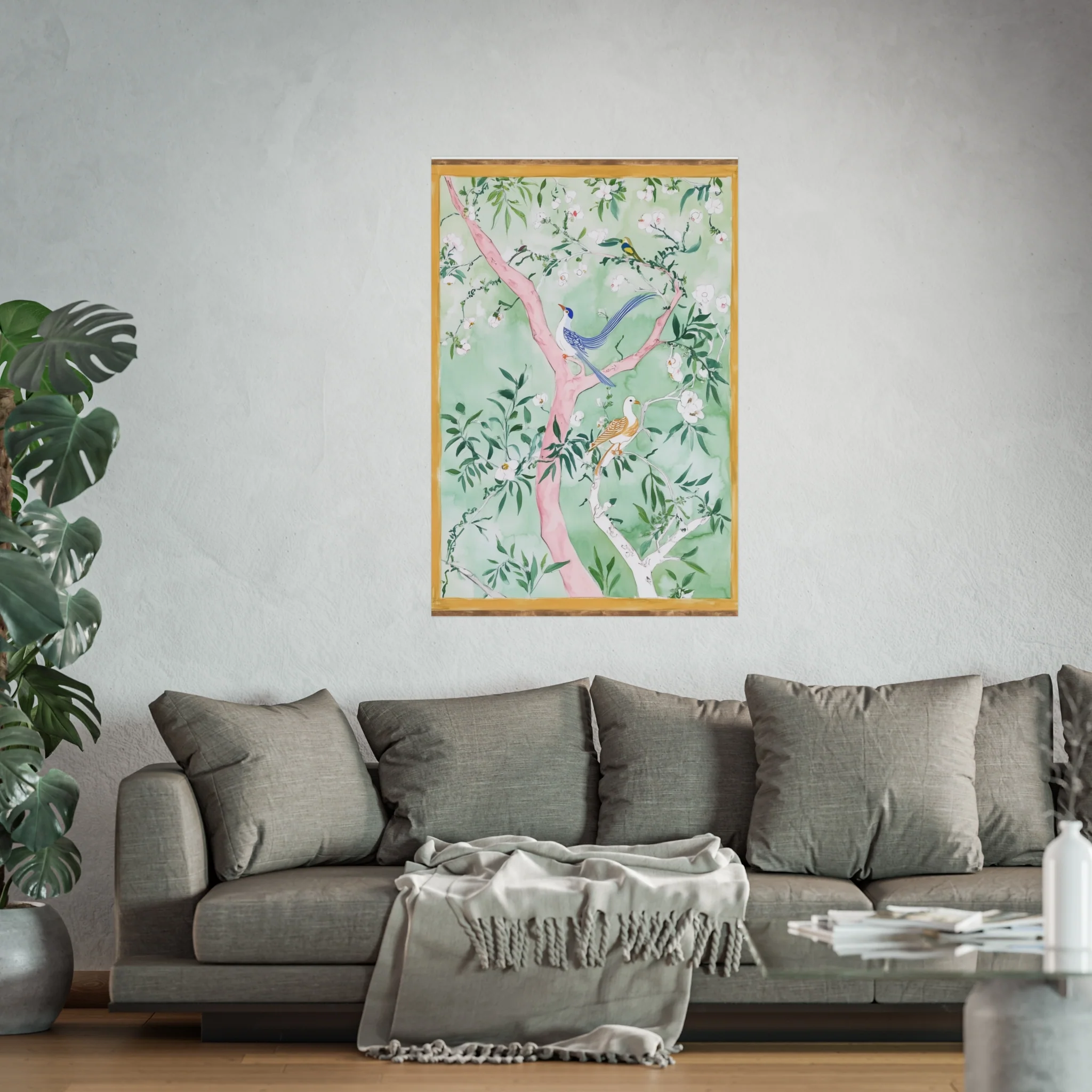 Green Chinoiserie Birds and Floral Scene Fine Art Poster - Image 47