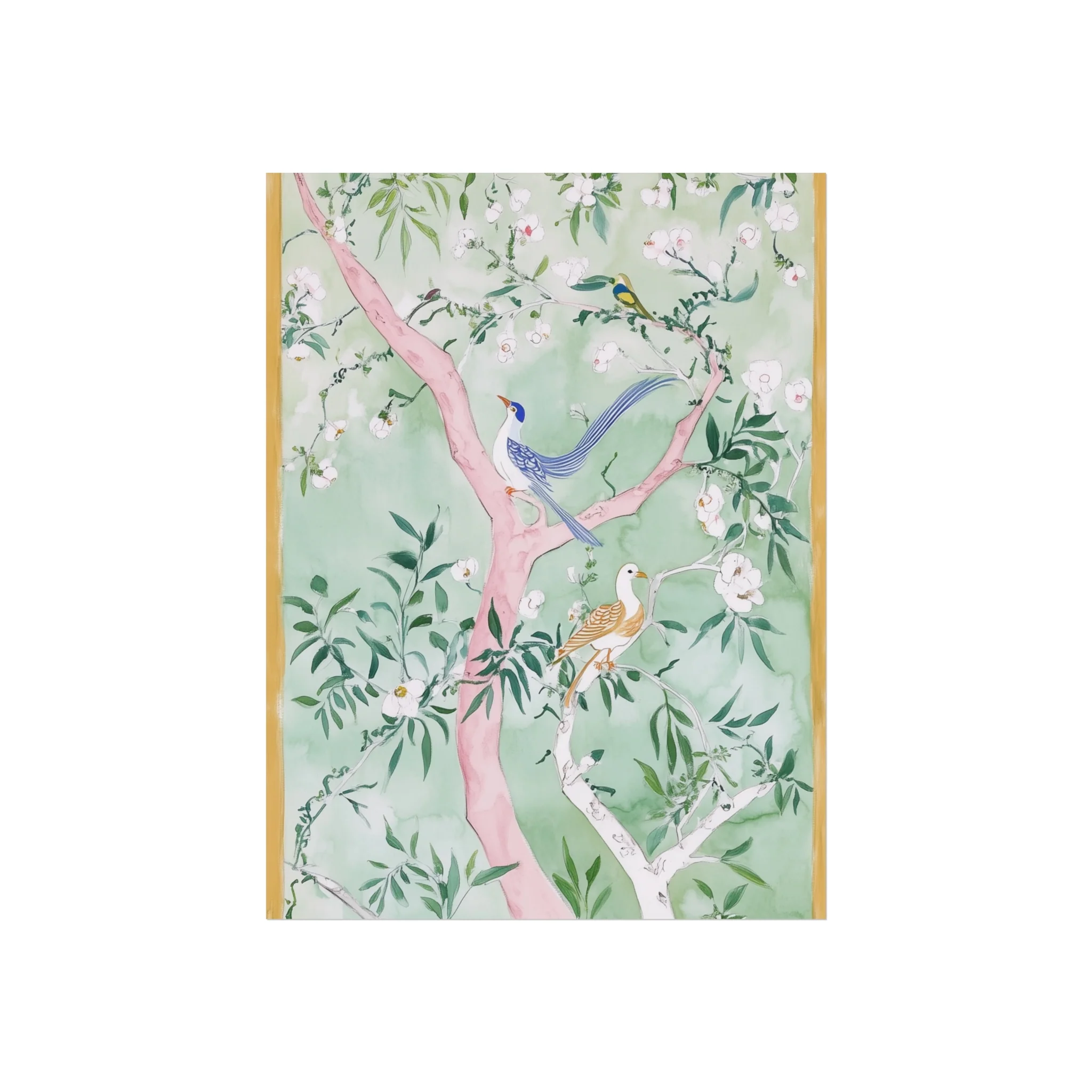 Green Chinoiserie Birds and Floral Scene Fine Art Poster - Image 6