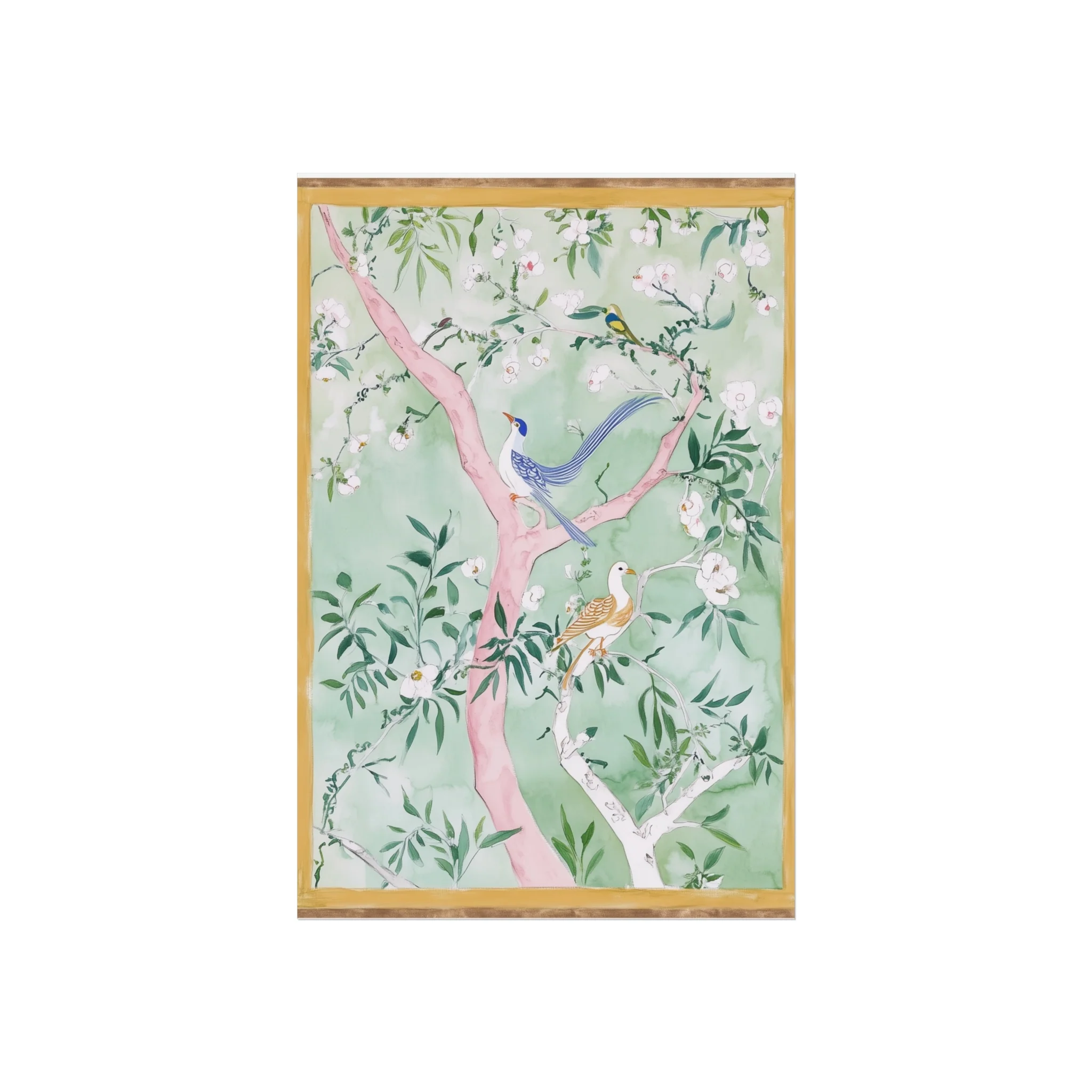 Green Chinoiserie Birds and Floral Scene Fine Art Poster - Image 7