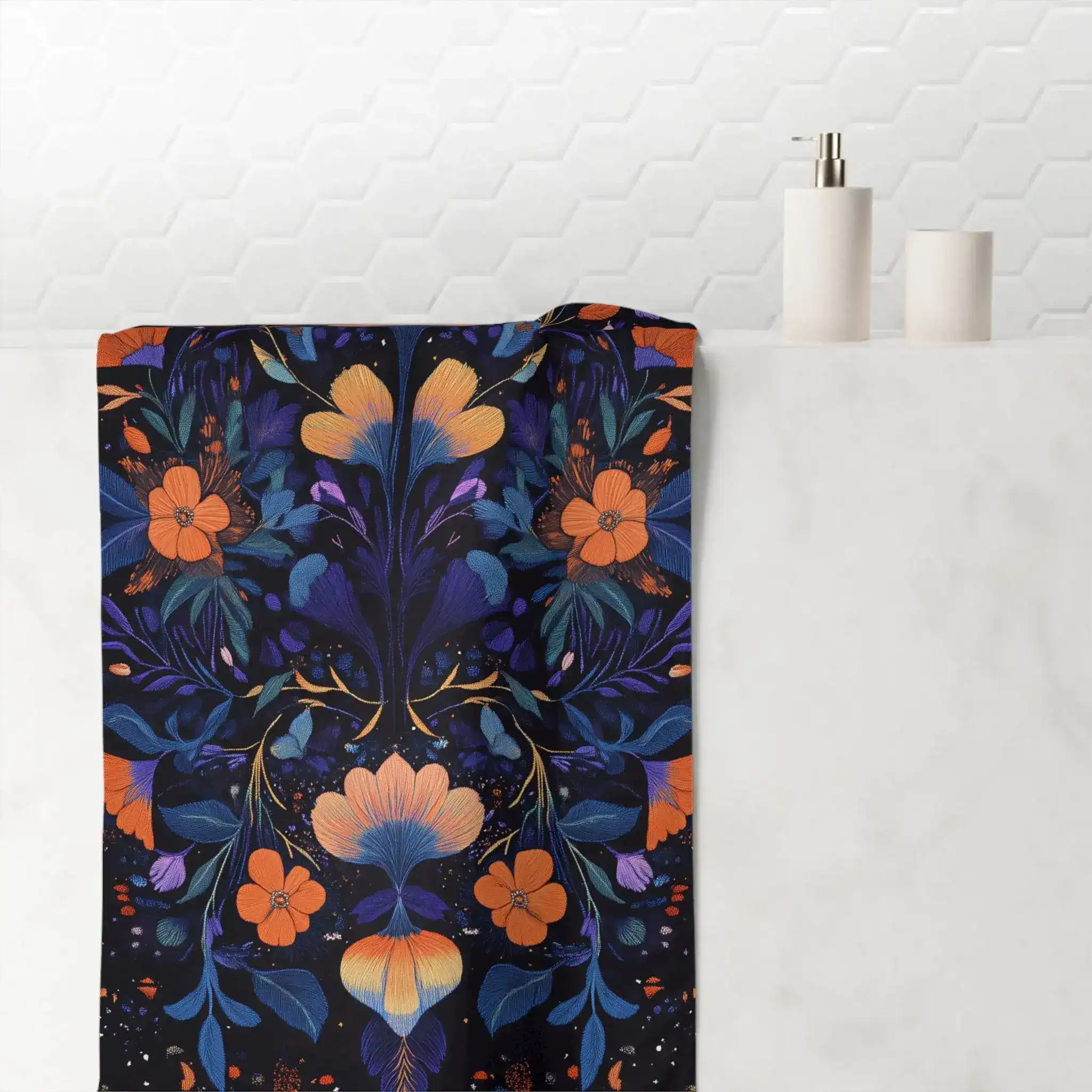 Cosmic Floral Embroidery Bath Towel - Image 2