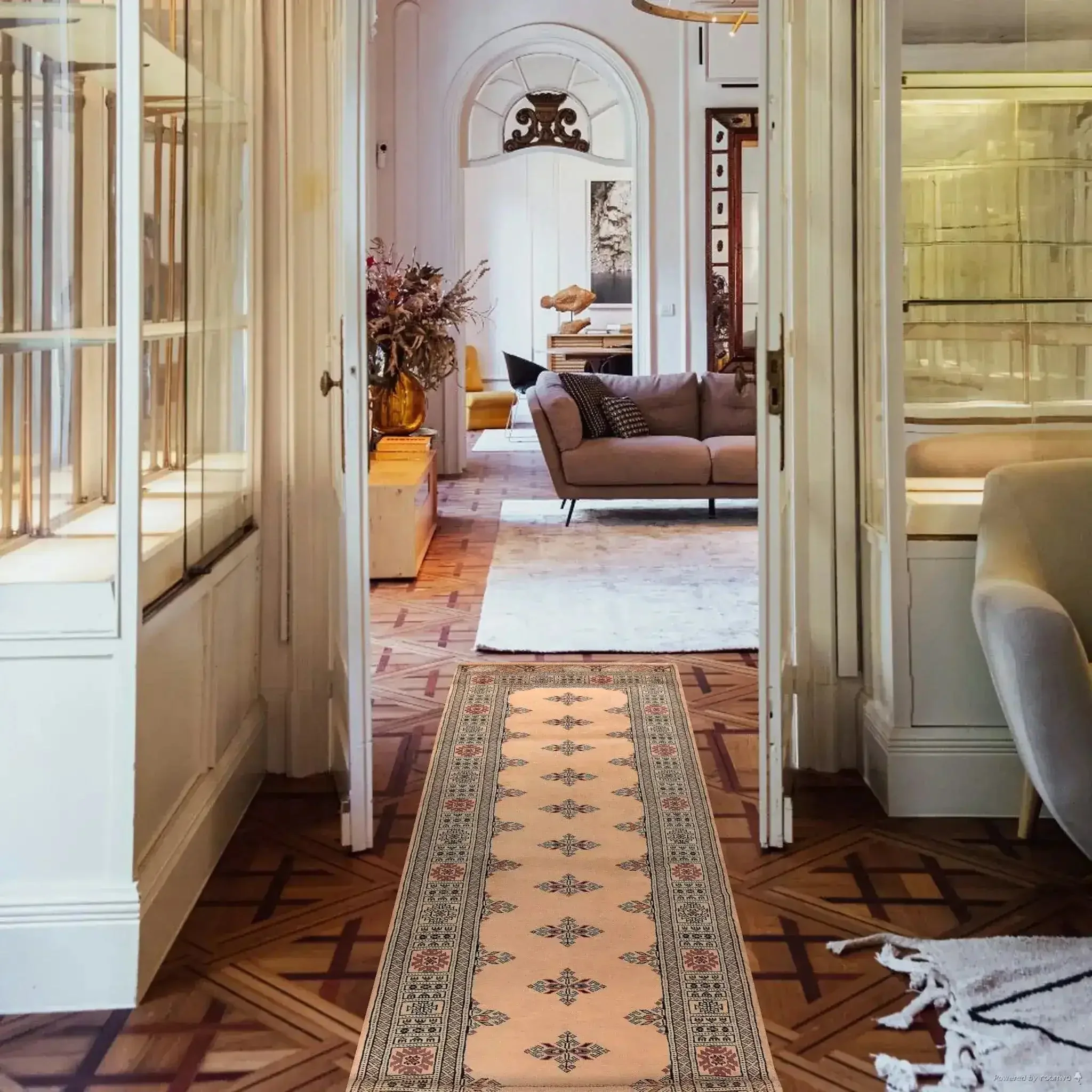 Cream Javarak Wool Hand Knotted Area Rug Runner - Image 3