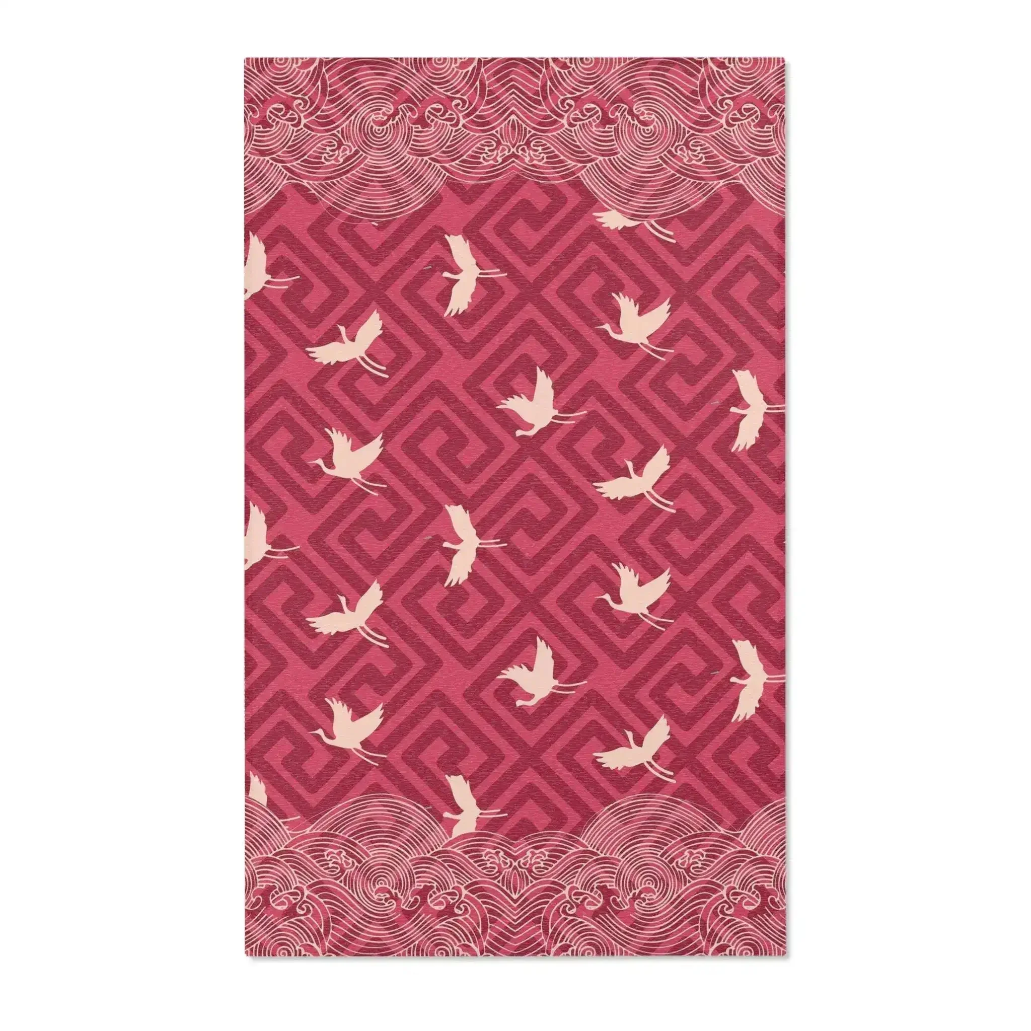 Crimson Crane Waves Accent Rug