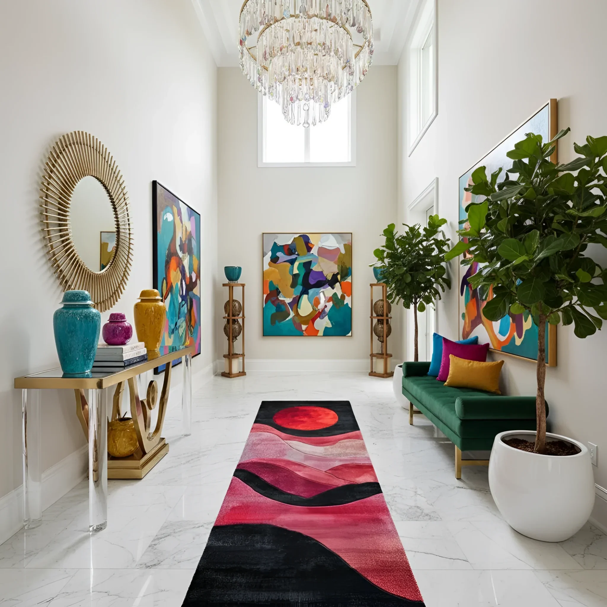 Crimson Crescent Hand Tufted Wool Rug Runner - Image 2