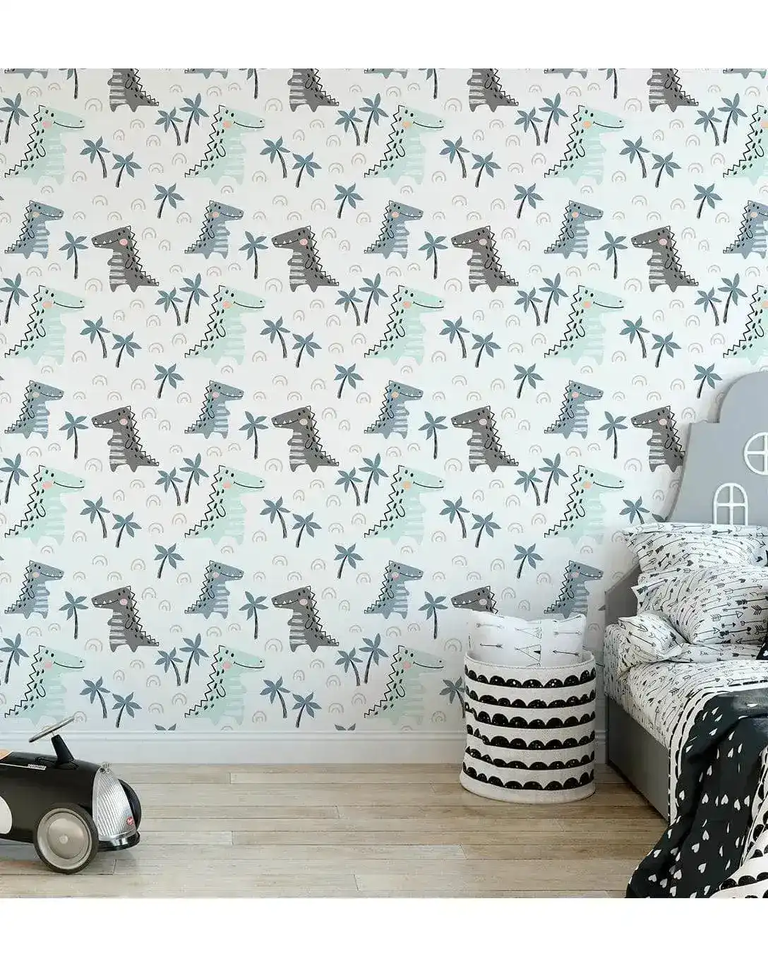 Cute Green Dinosaurs Doodle Removable Kids Wallpaper - Image 6