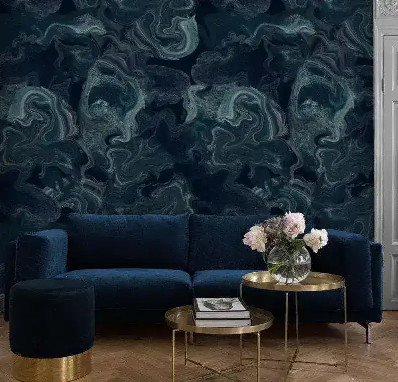 Dark Blue Abstract Art Marble Wallpaper Mural - Image 4