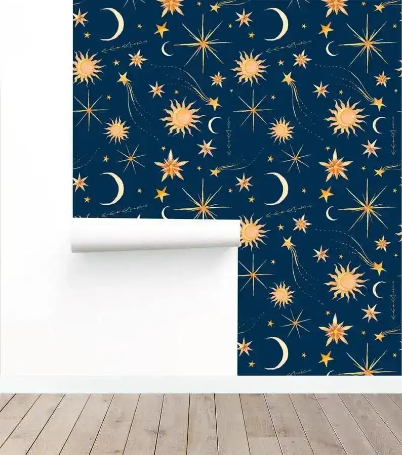 Dark Blue Celestial Galaxy Space Watercolor Wallpaper - Image 4