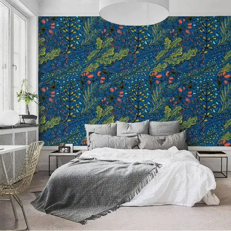Dark Blue Watercolor Botanical and Floral Wallpaper - Image 6