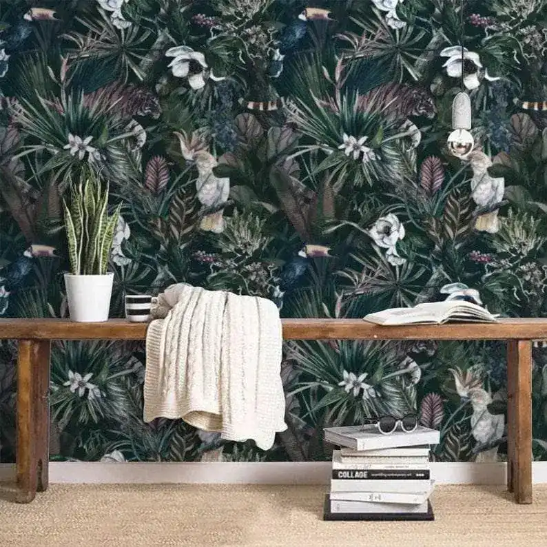 Dark Exotic Tropical Plants and Leaves Wallpaper - Image 3