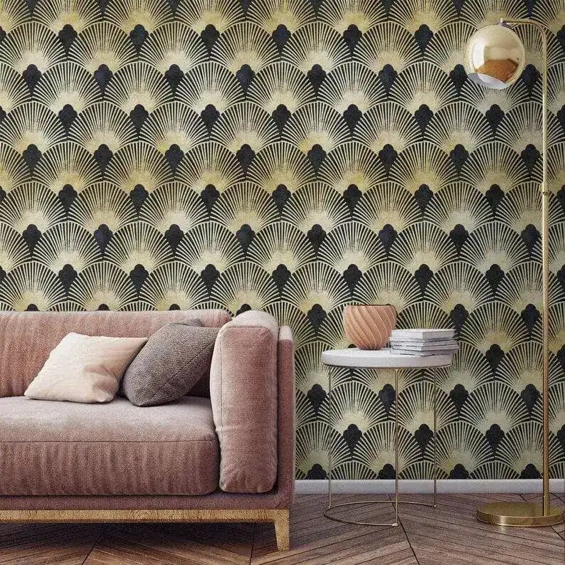 Dark Gold Art Deco Fans Wallpaper - Image 4