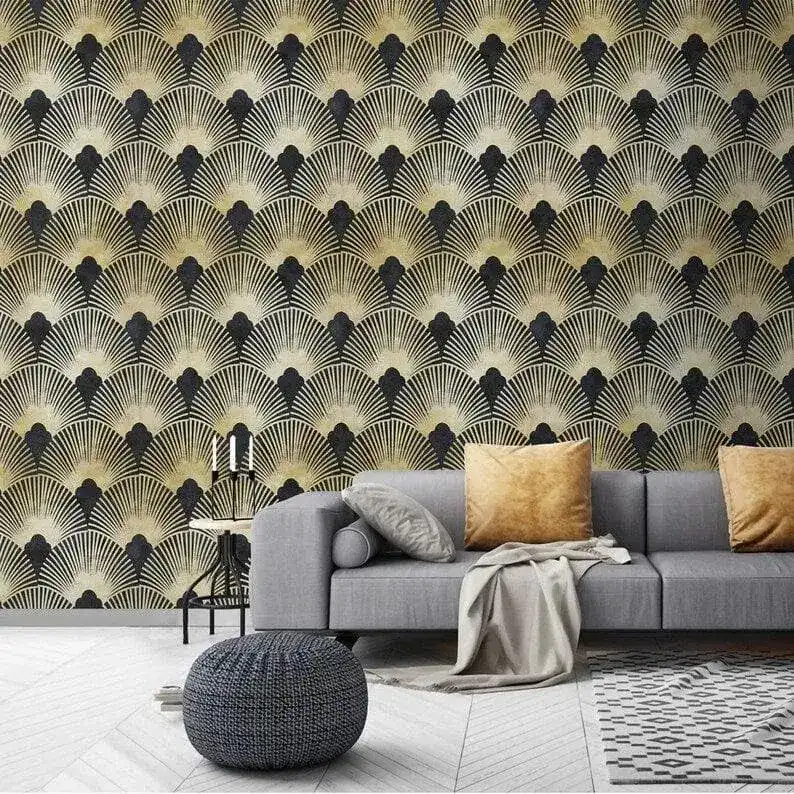 Dark Gold Art Deco Fans Wallpaper - Image 5