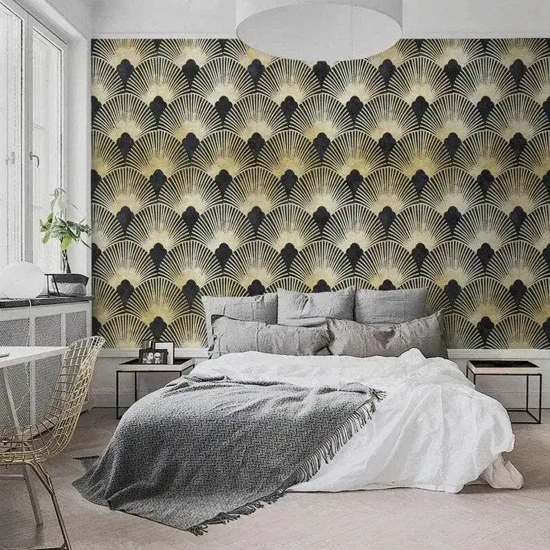 Dark Gold Art Deco Fans Wallpaper - Image 6