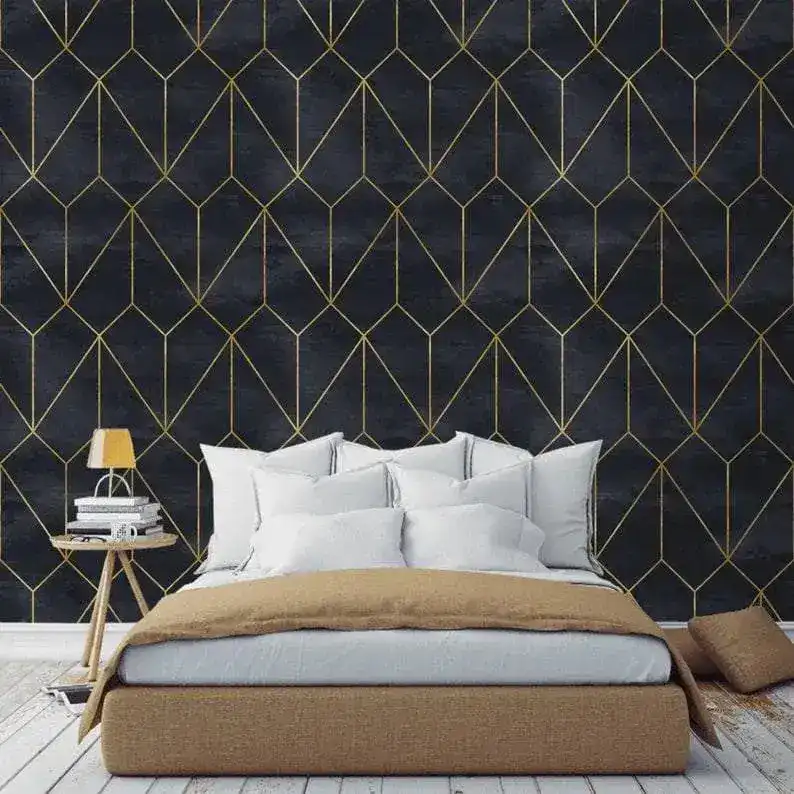 Dark Gold Art deco Watercolor Geometric Wallpaper - Image 3