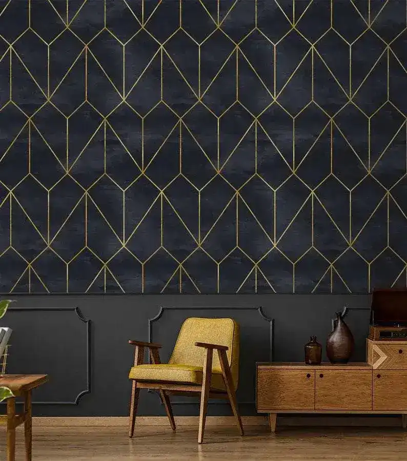 Dark Gold Art deco Watercolor Geometric Wallpaper - Image 4