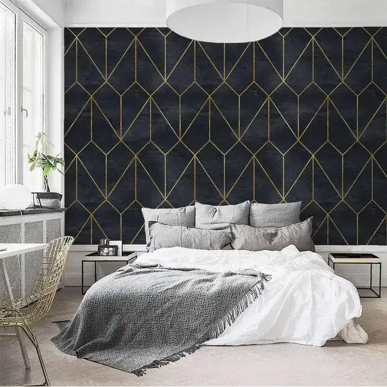 Dark Gold Art deco Watercolor Geometric Wallpaper - Image 5