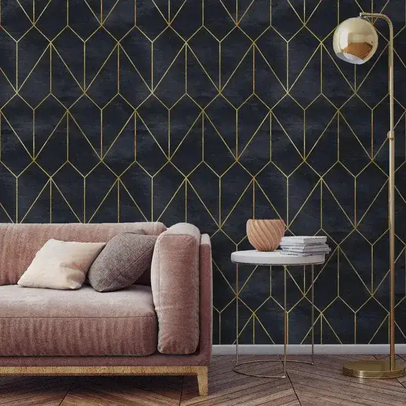 Dark Gold Art deco Watercolor Geometric Wallpaper - Image 6