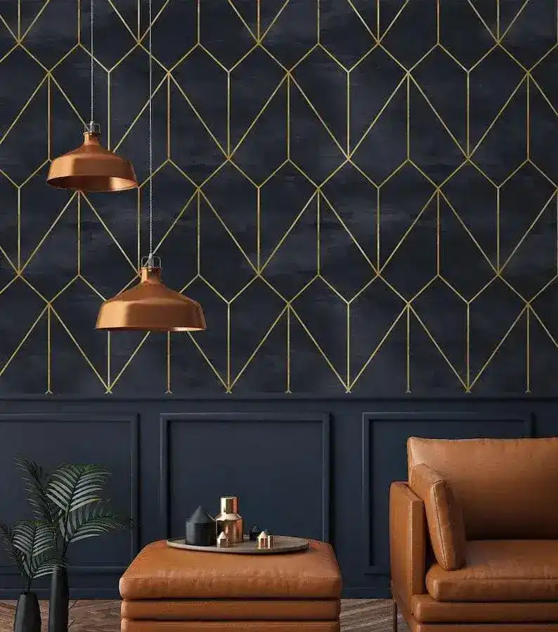 Dark Gold Art deco Watercolor Geometric Wallpaper - Image 8