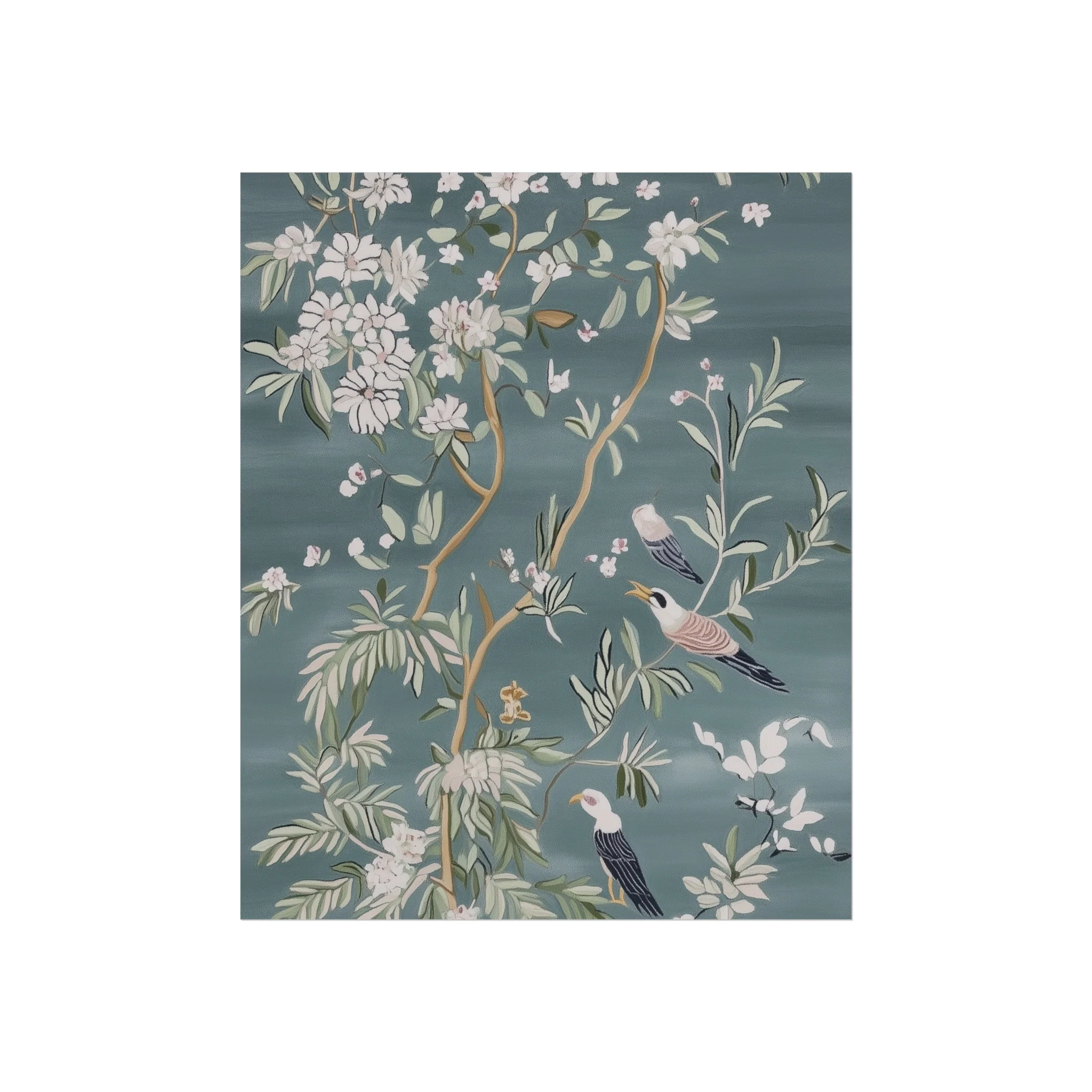 Dark Gray Chinoiserie Birds and Floral Scene Fine Art Poster - Image 3