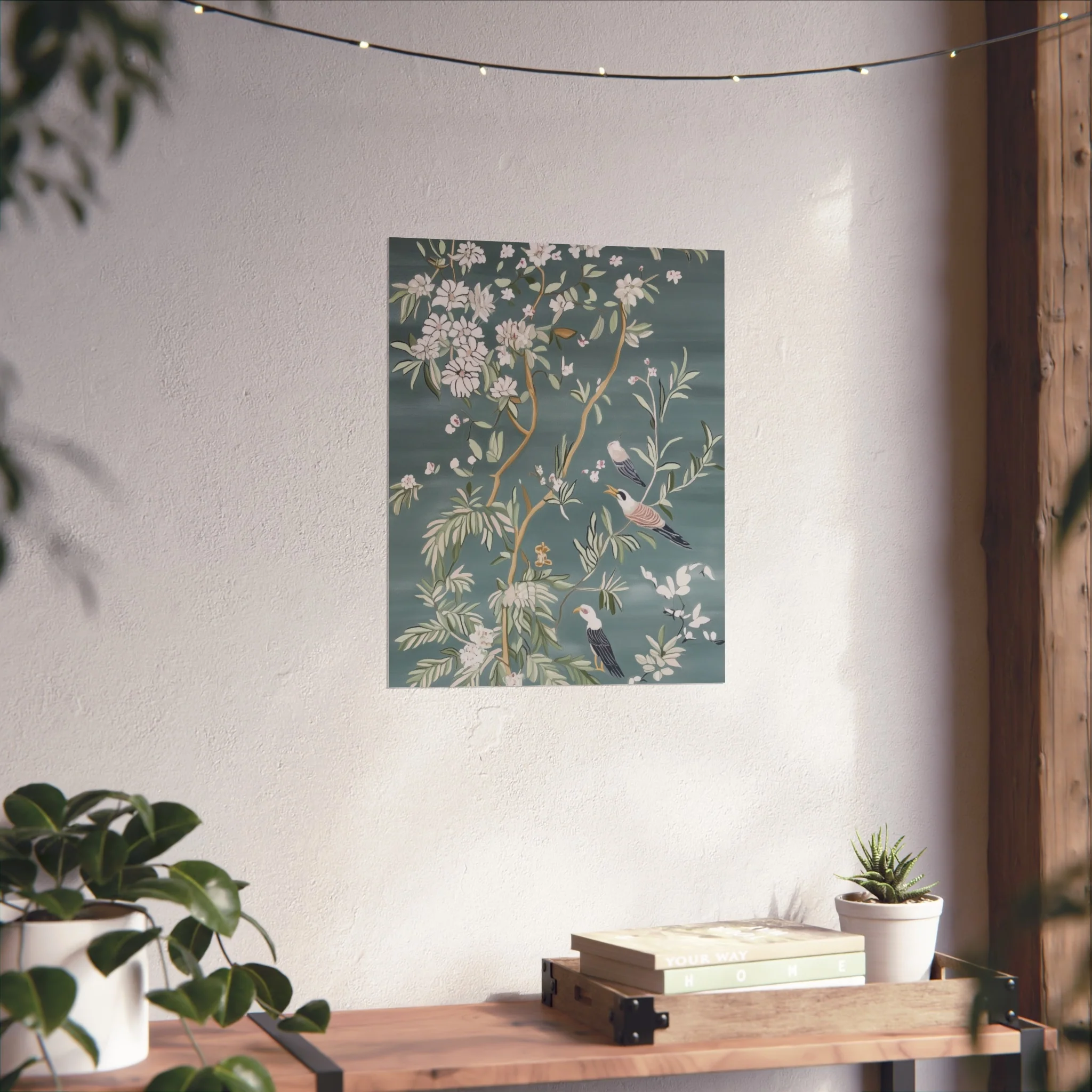 Dark Gray Chinoiserie Birds and Floral Scene Fine Art Poster - Image 32