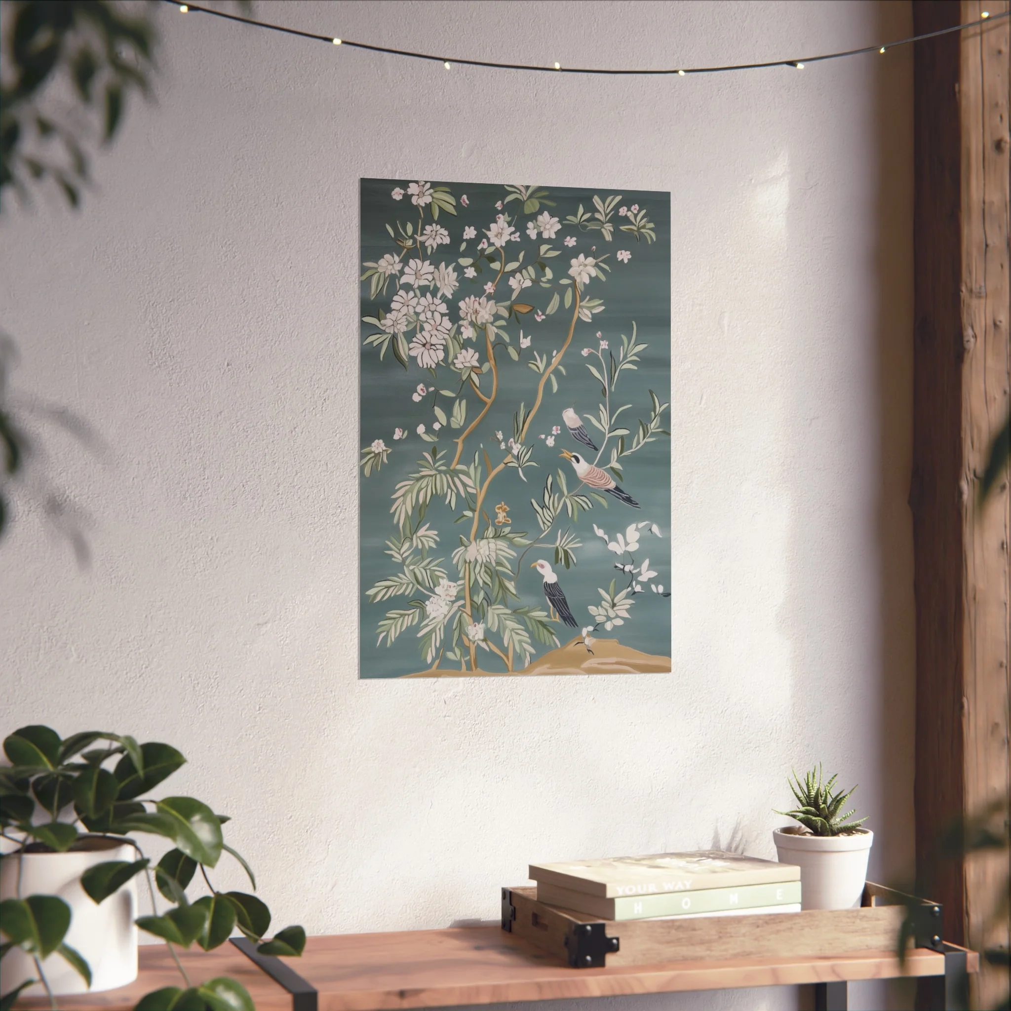 Dark Gray Chinoiserie Birds and Floral Scene Fine Art Poster - Image 34