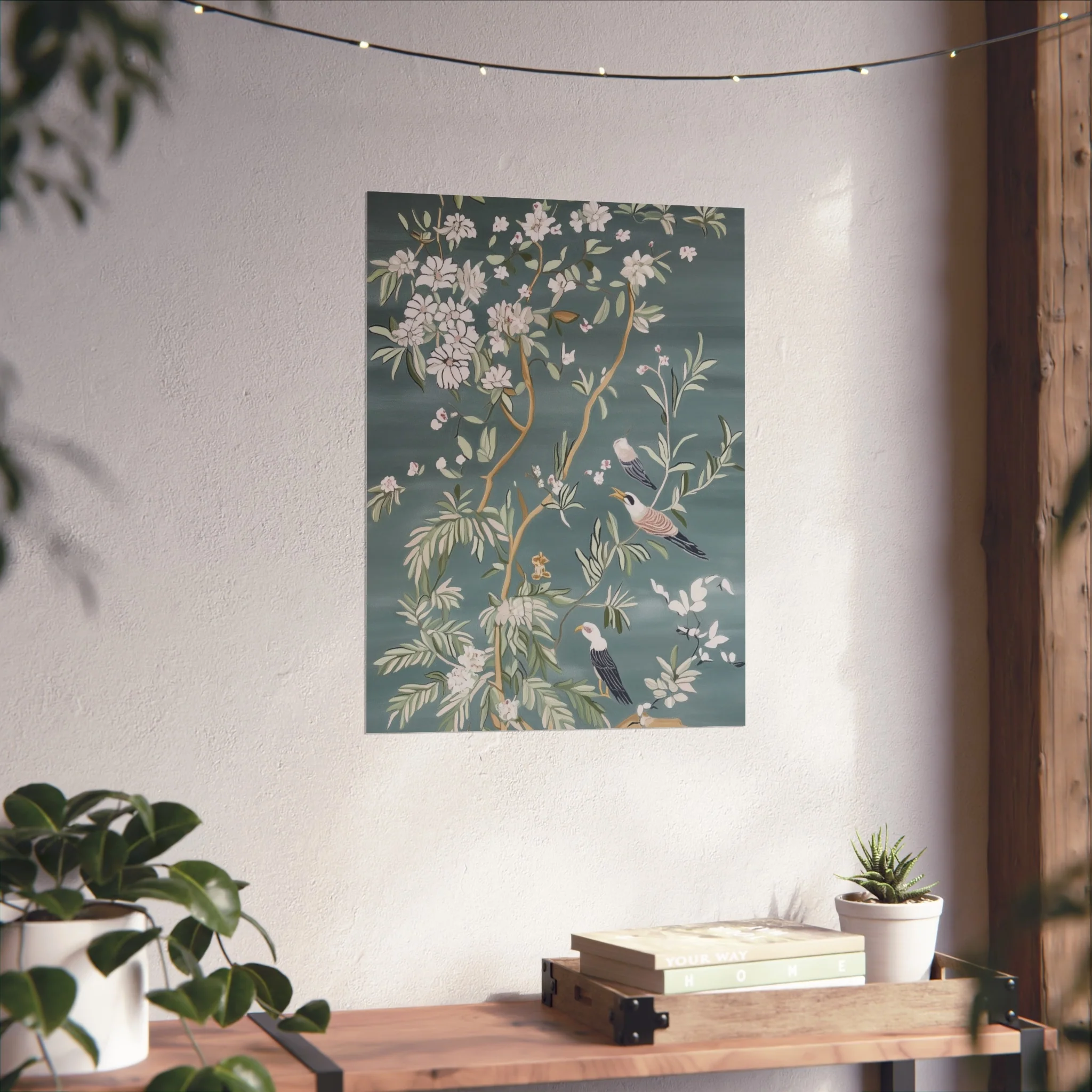 Dark Gray Chinoiserie Birds and Floral Scene Fine Art Poster - Image 36