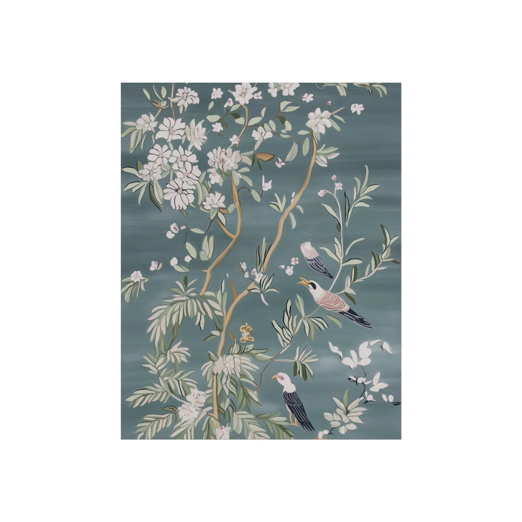 Dark Gray Chinoiserie Birds and Floral Scene Fine Art Poster - Image 4