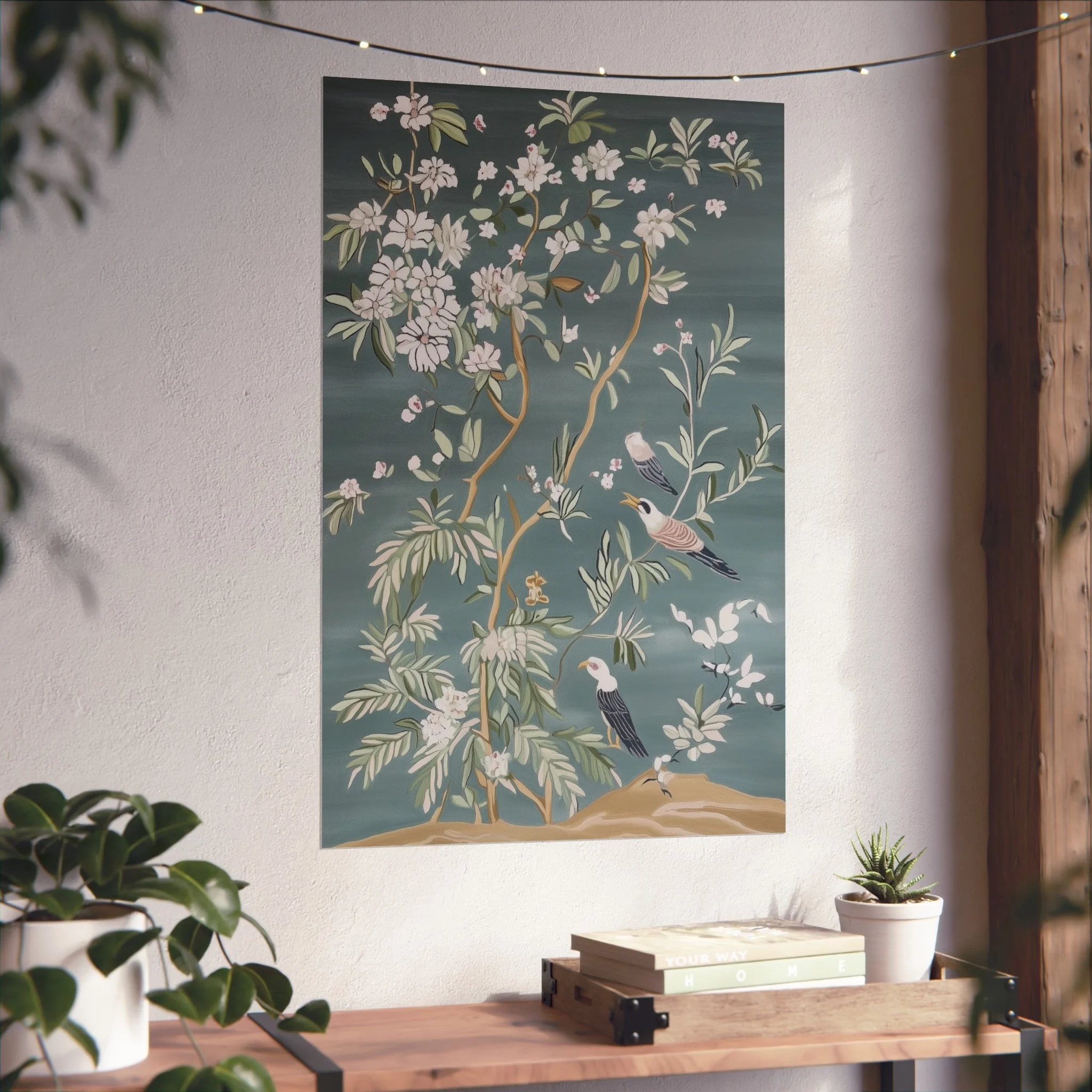 Dark Gray Chinoiserie Birds and Floral Scene Fine Art Poster - Image 40