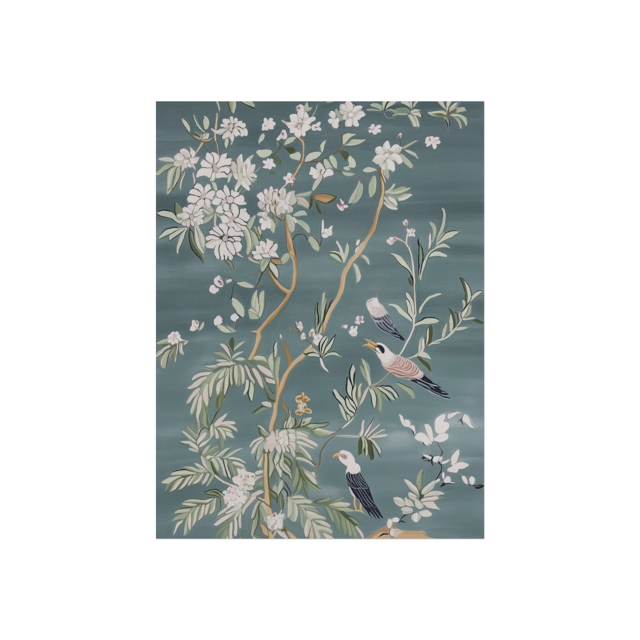 Dark Gray Chinoiserie Birds and Floral Scene Fine Art Poster - Image 6