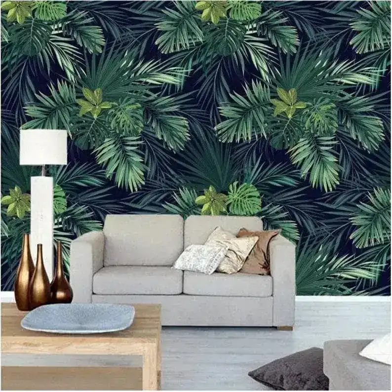 Dark Green Exotic Oversized Tropical Leaves Wallpaper - Image 3