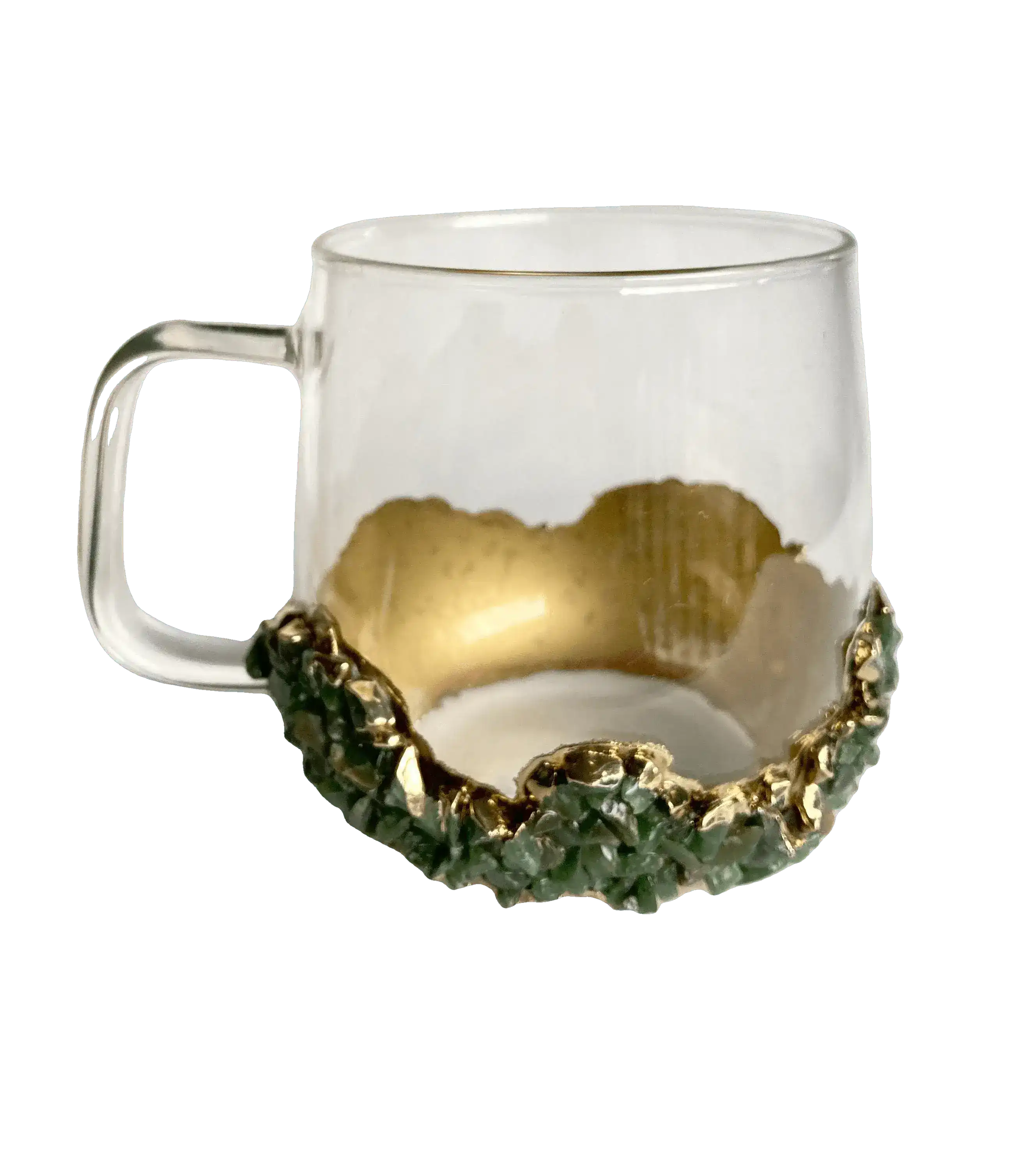 Dark Green Quartz Glass Coffee Mug with Handle - Set of 2