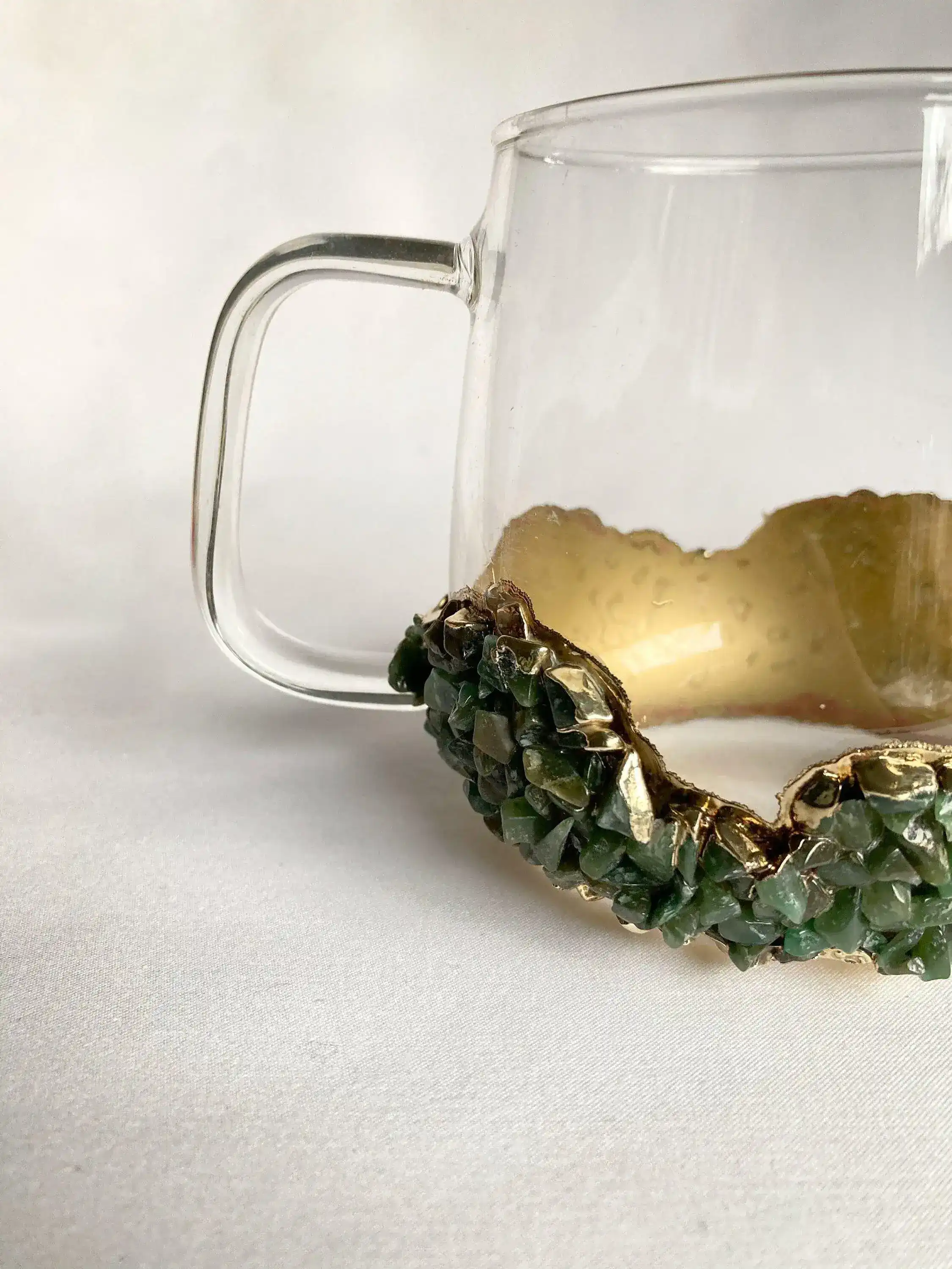 Dark Green Quartz Glass Coffee Mug with Handle - Set of 2 - Image 2