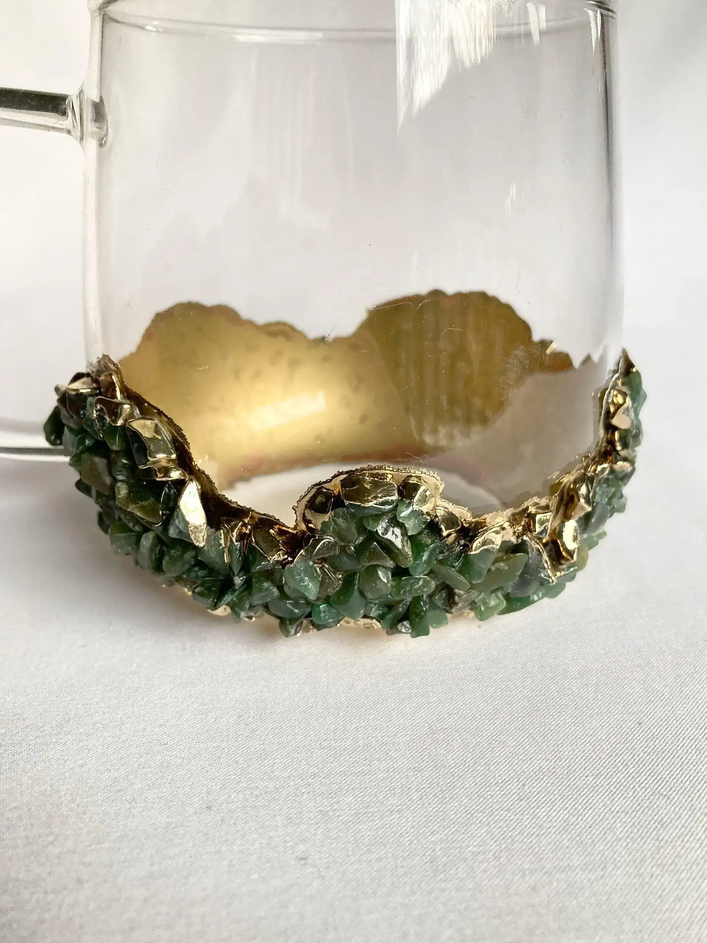 Dark Green Quartz Glass Coffee Mug with Handle - Set of 2 - Image 3