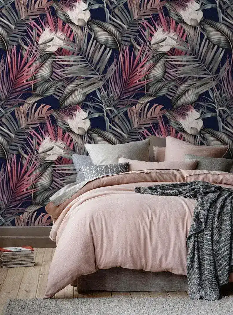 Dark Pink Feather Leaves Wallpaper - Image 2