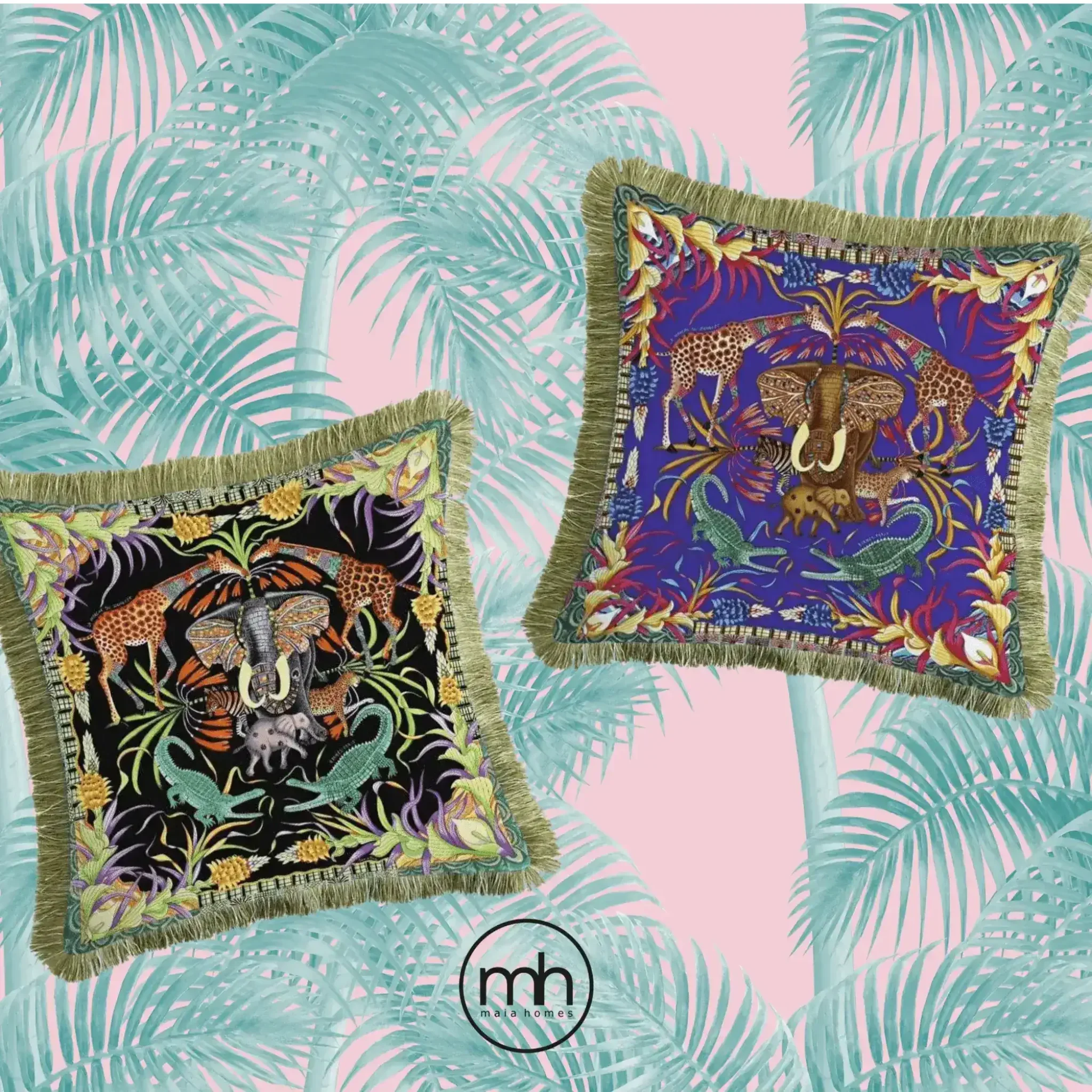 Dark Safari World Fringed Throw Pillow Cover - Image 2