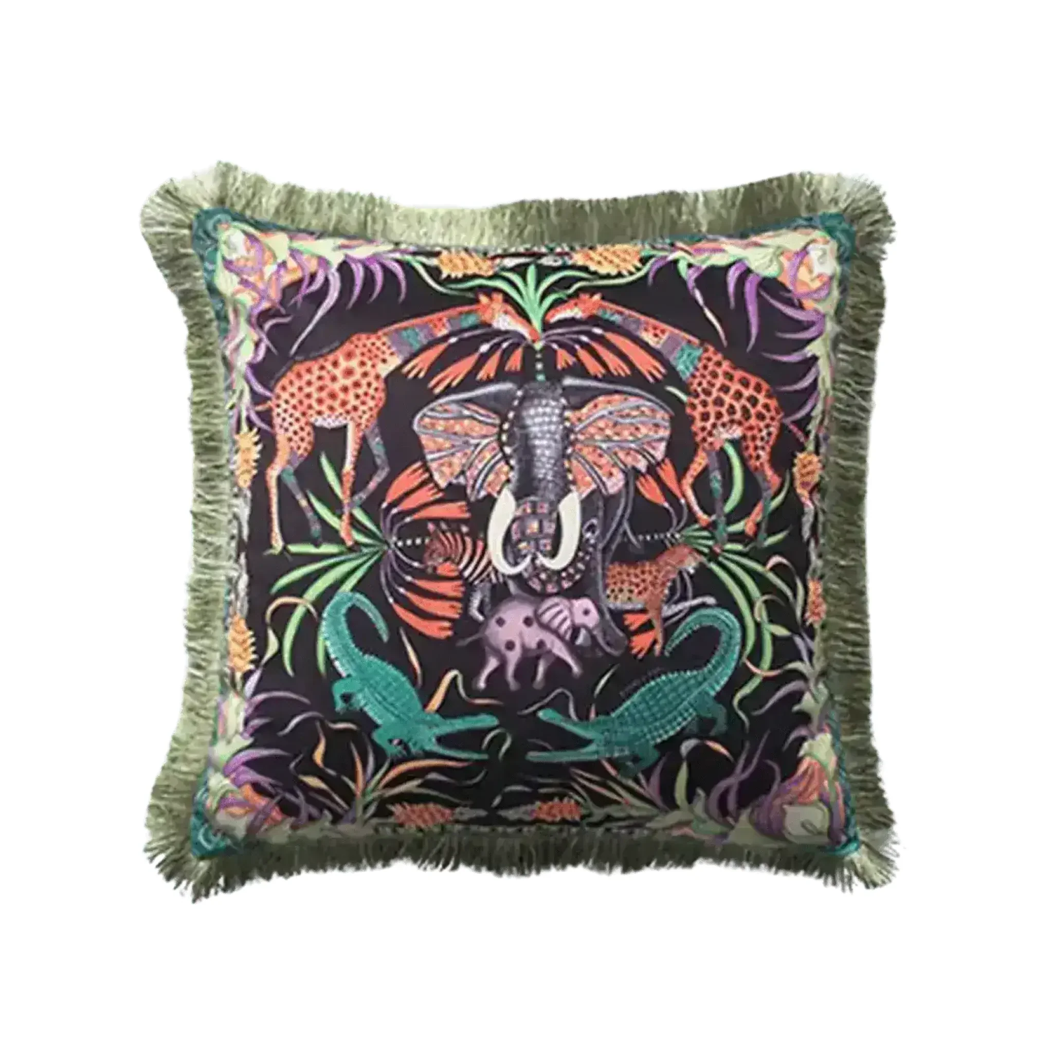 Dark Safari World Fringed Throw Pillow Cover - Image 3