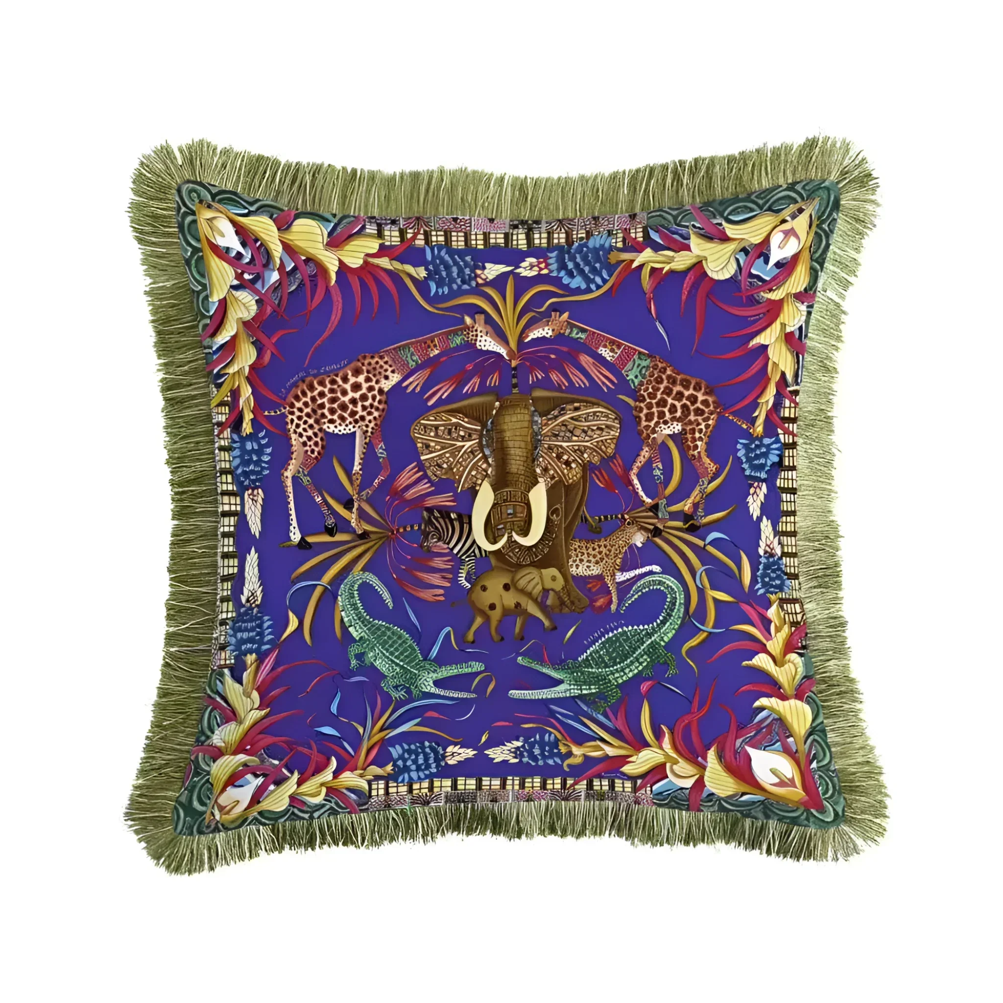 Dark Safari World Fringed Throw Pillow Cover - Image 4