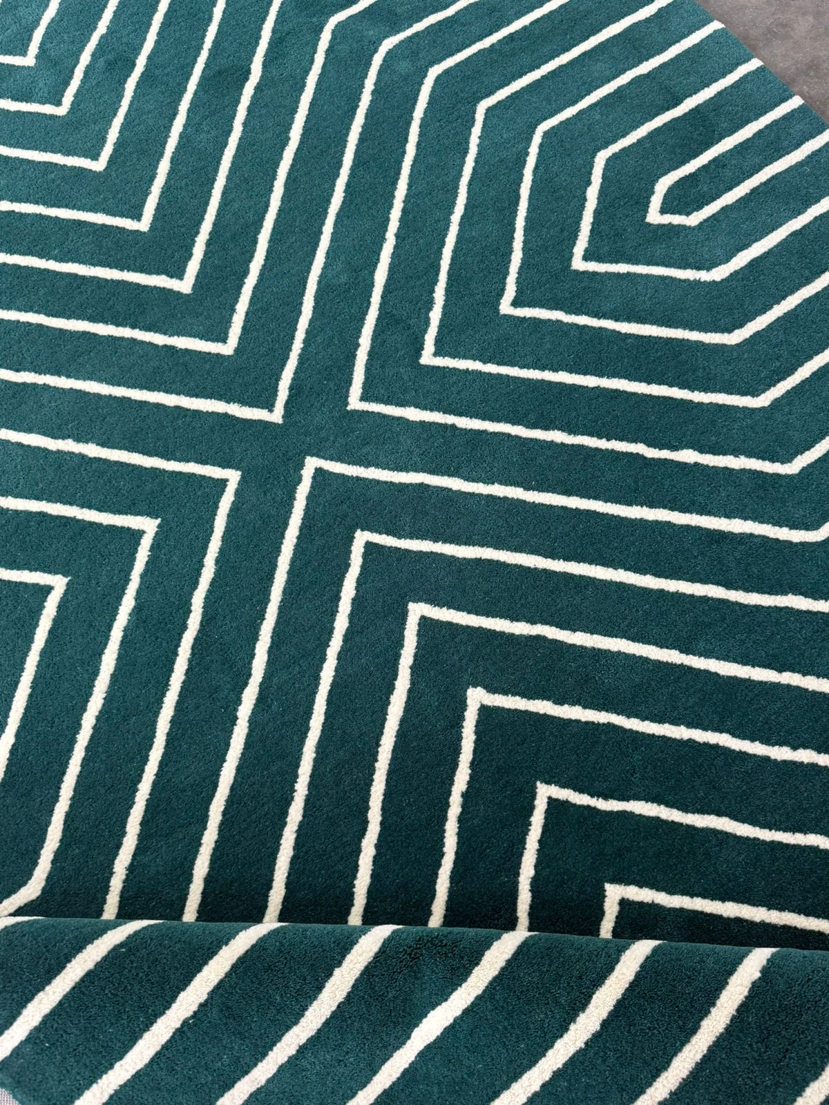 Dark Teal Geometric Hand Tufted Wool Rug - Image 6
