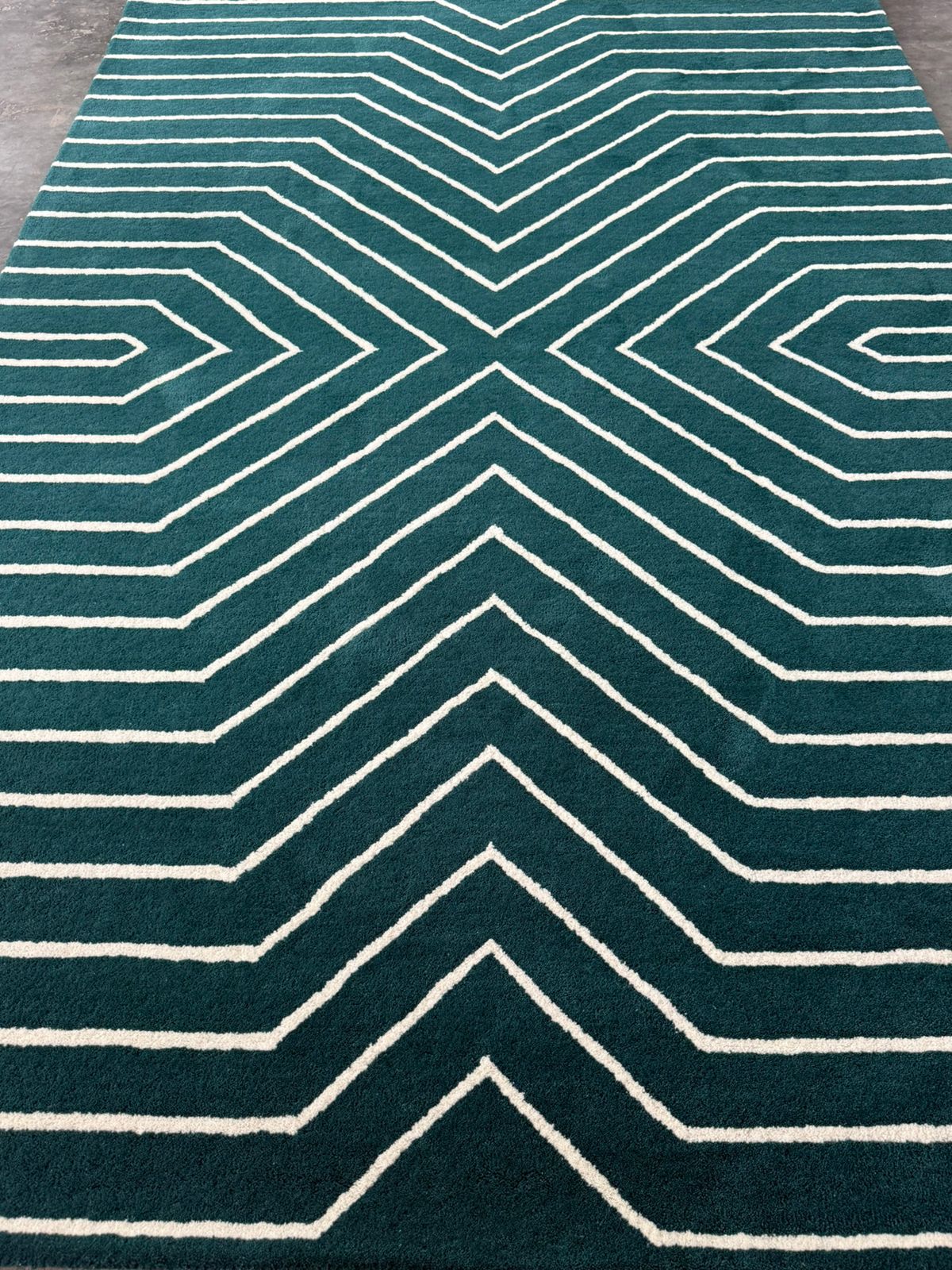 Dark Teal Geometric Hand Tufted Wool Rug - Image 8