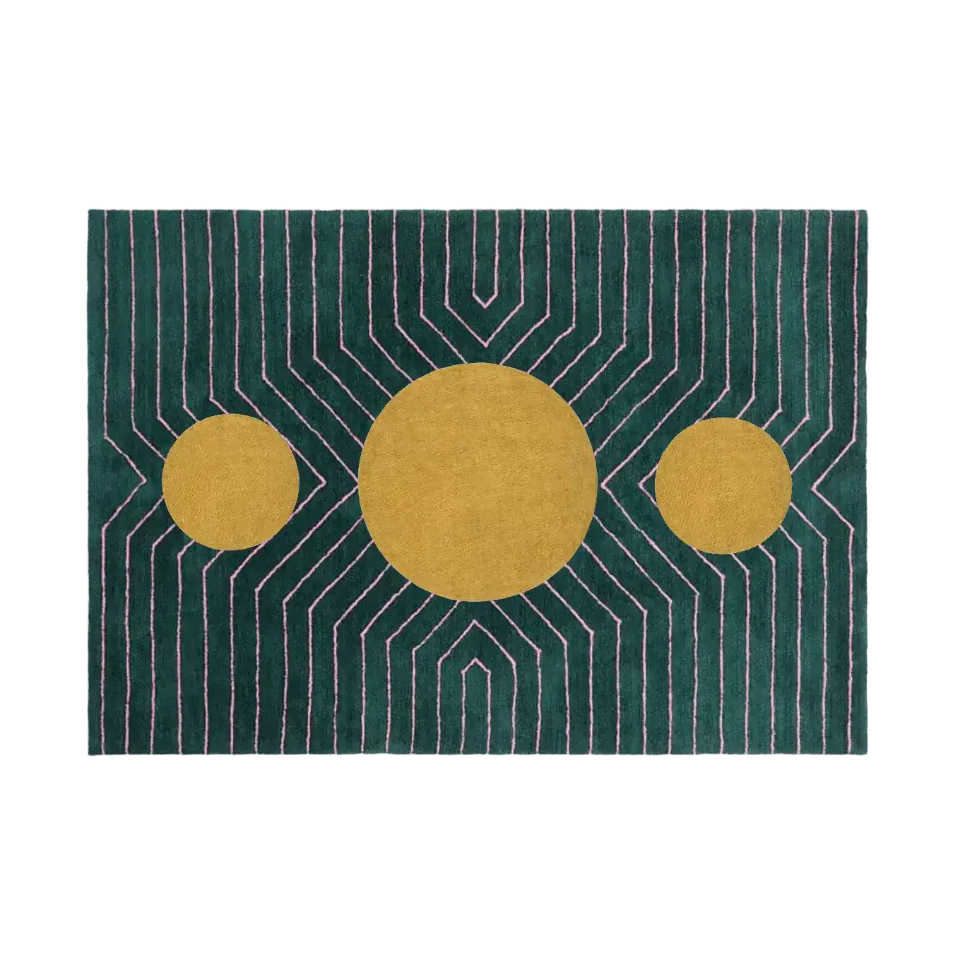 Dark Teal Golden Geometric Hand Tufted Wool Rug