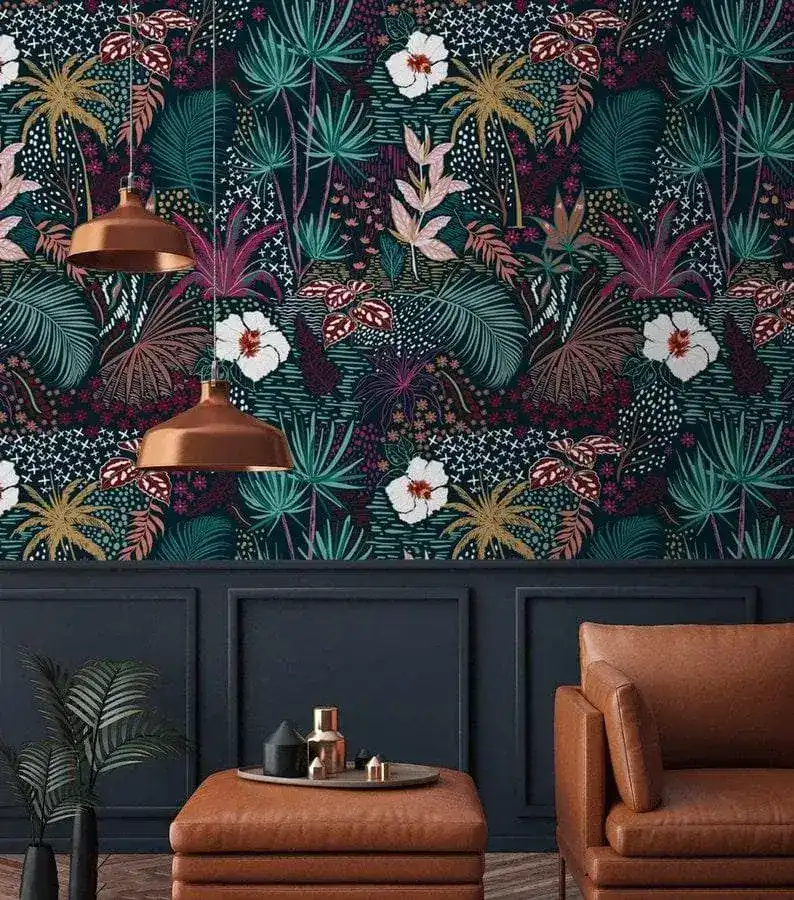 Dark Watercolor Tropical Floral Wallpaper - Image 3