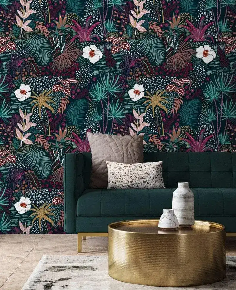 Dark Watercolor Tropical Floral Wallpaper - Image 4