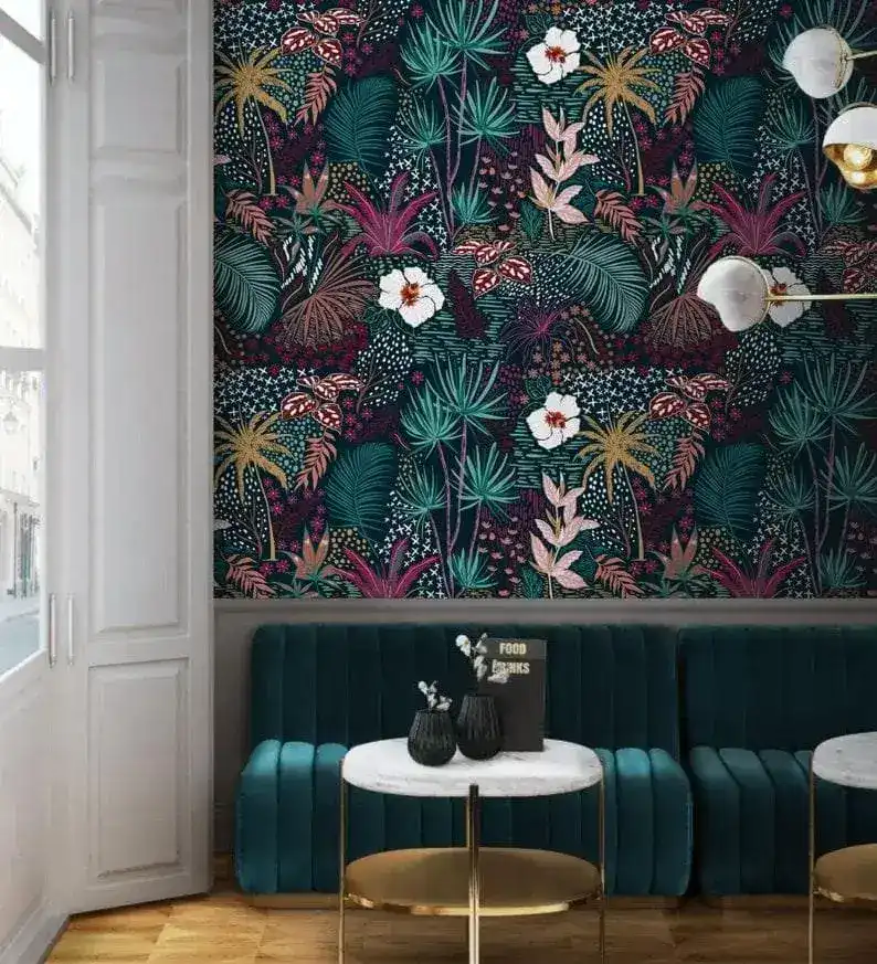Dark Watercolor Tropical Floral Wallpaper - Image 5