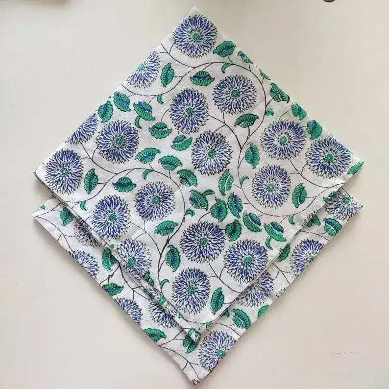 Diana Blue and White Block Printed Cotton Napkins - Image 3