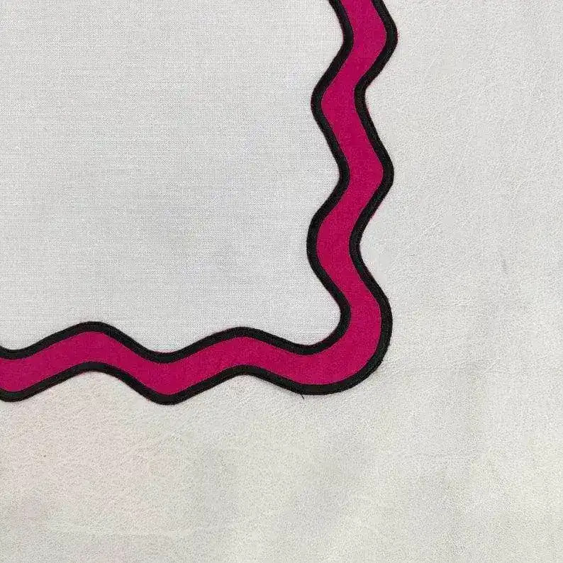 Double Scalloped Red and White Cotton Placemats - Image 3