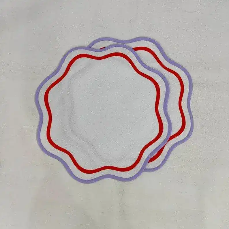 Double Trim Scalloped Round Cotton Placemats - Image 3